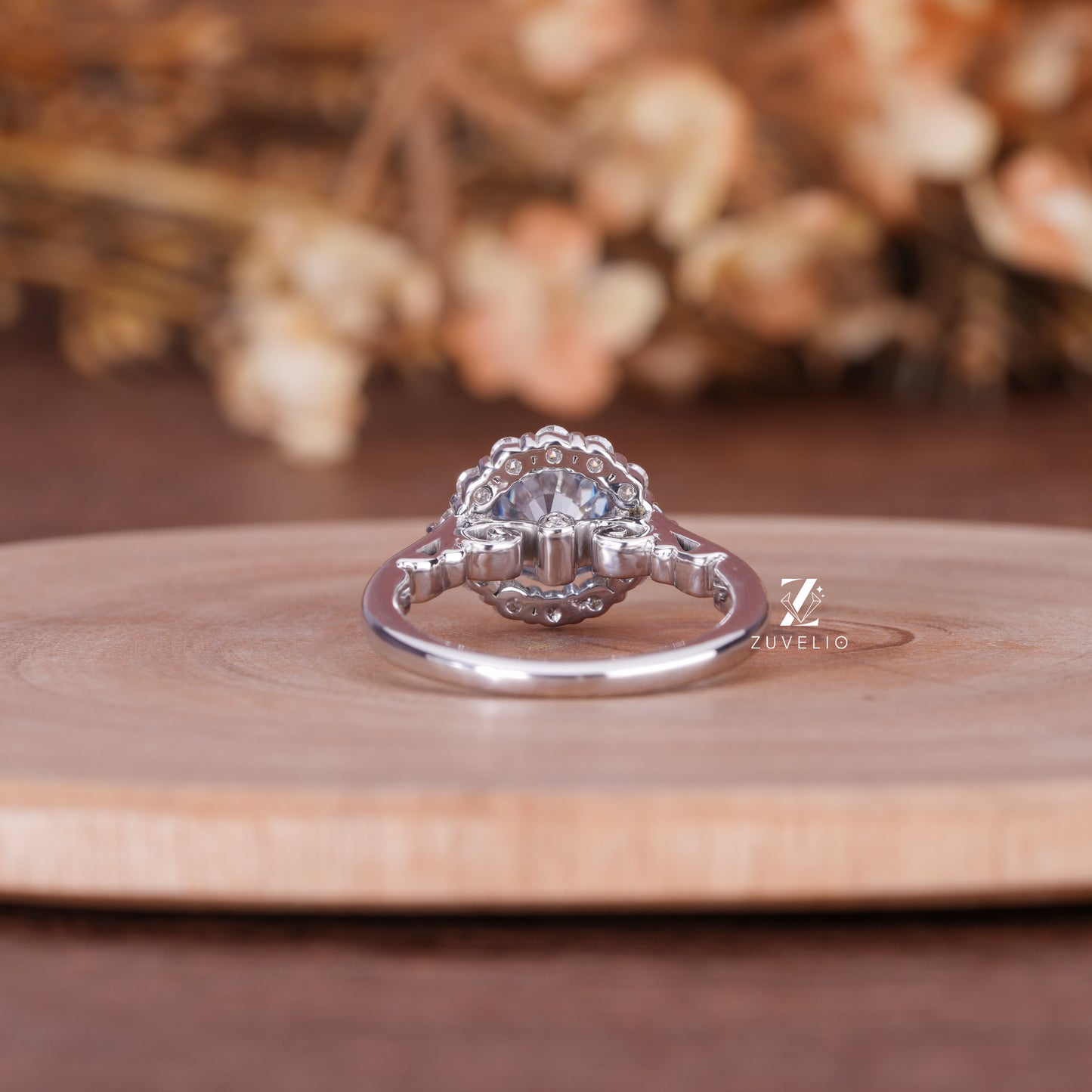 Cyan Blue Round Moissanite Ring