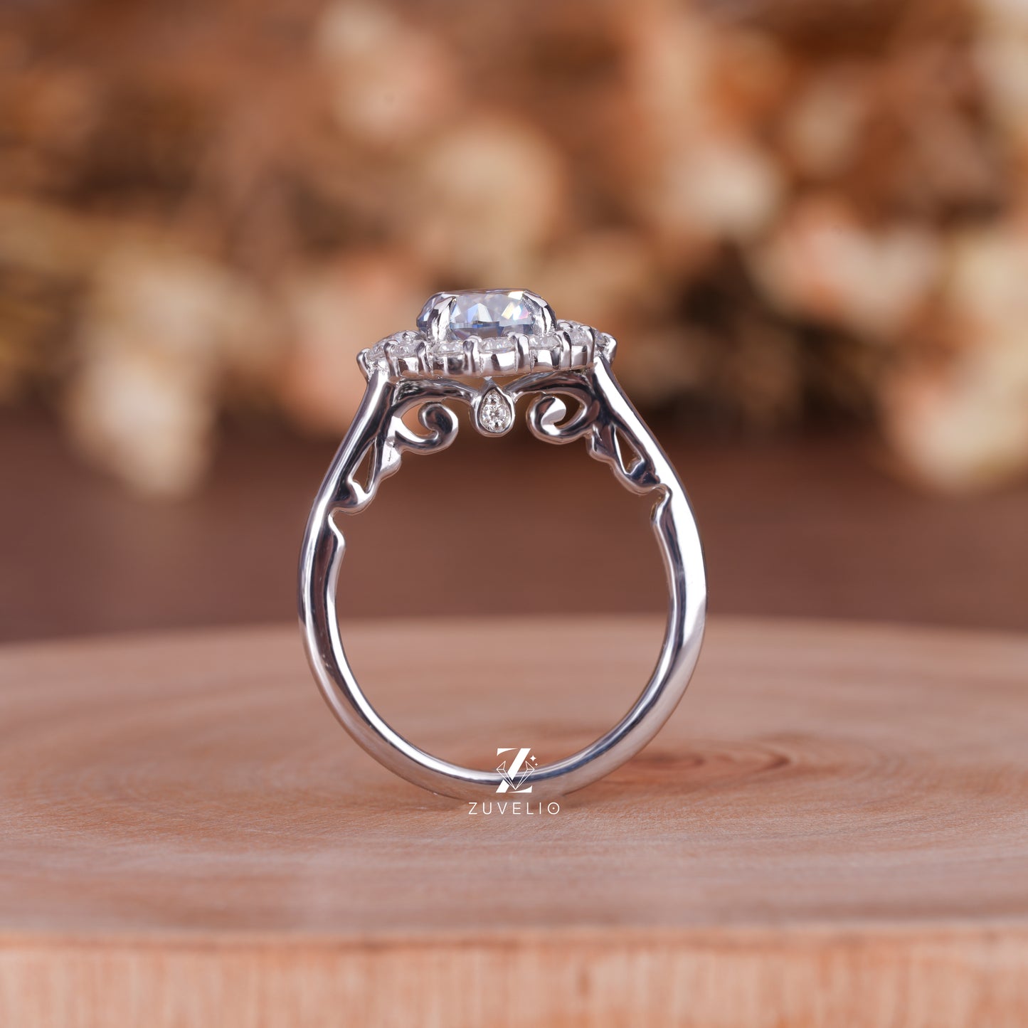Cyan Blue Round Moissanite Ring