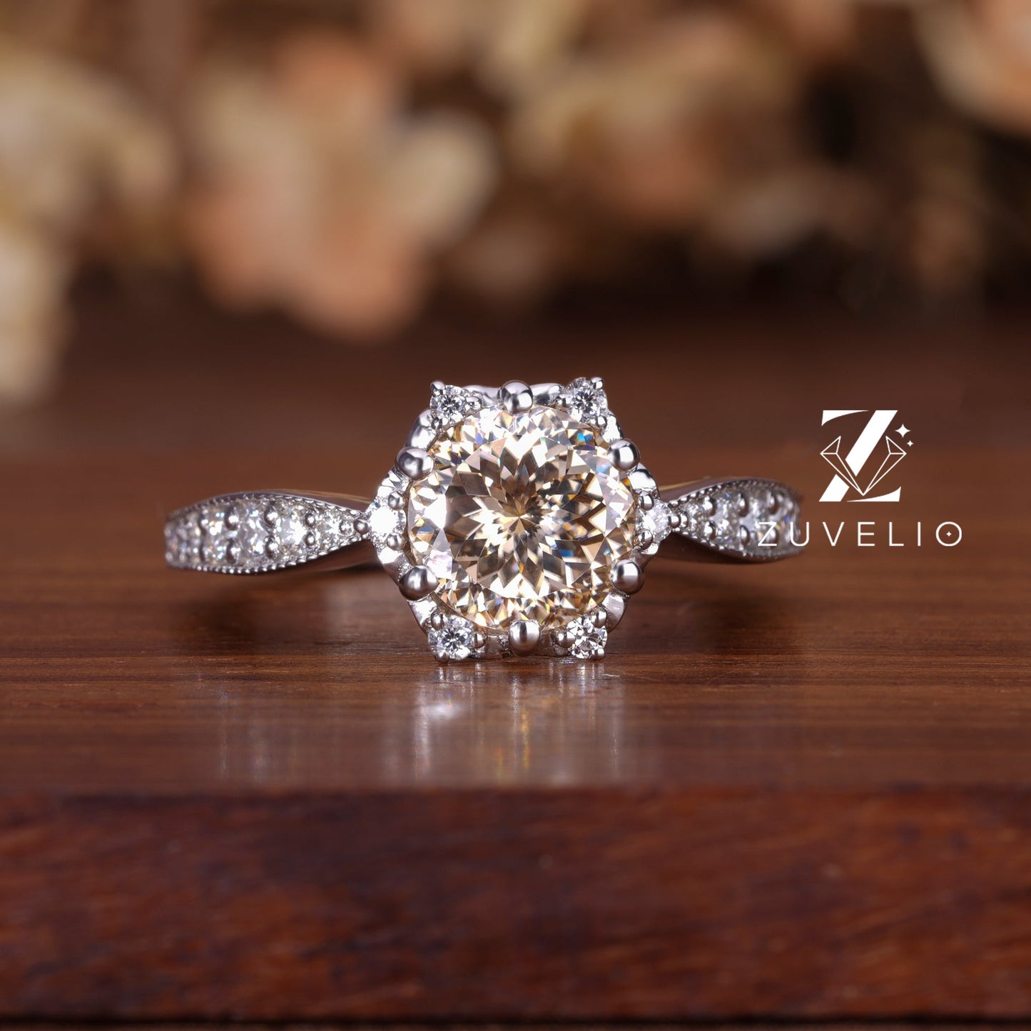Victorian Champagne Moissanite Ring