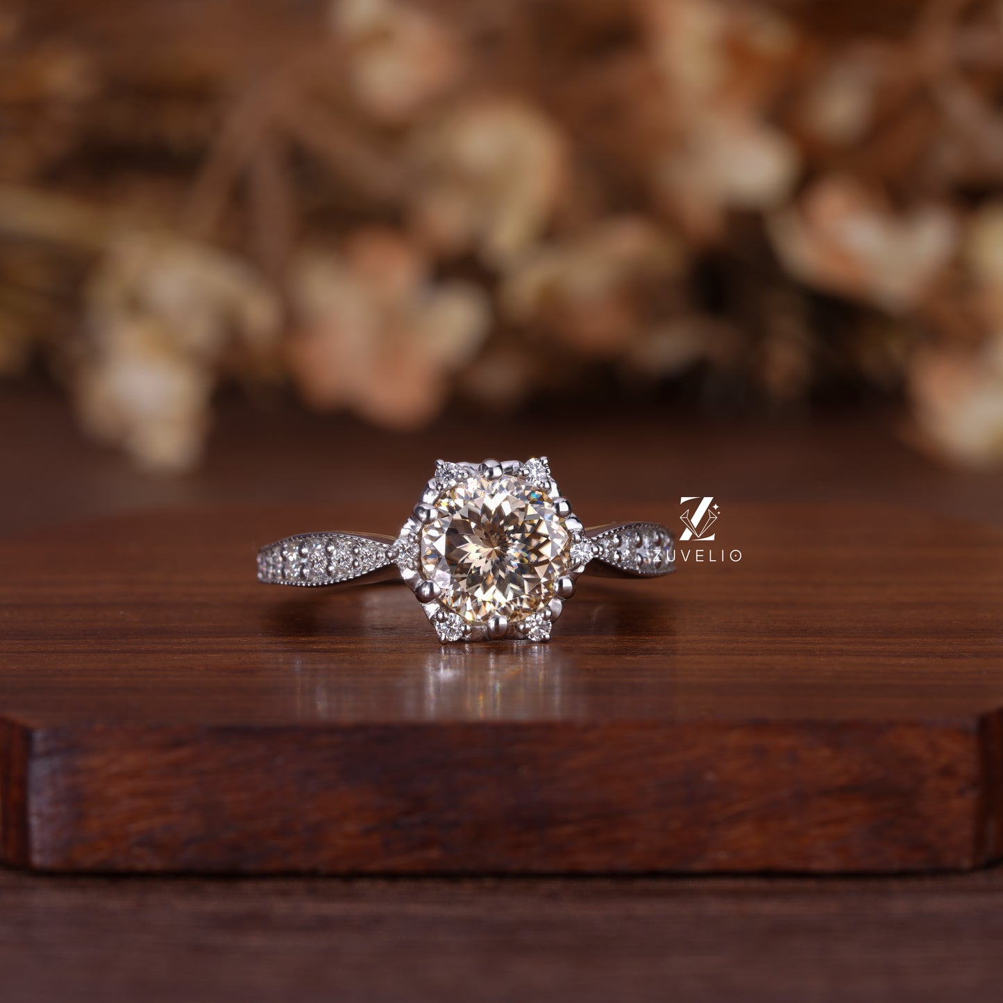 Victorian Champagne Moissanite Ring