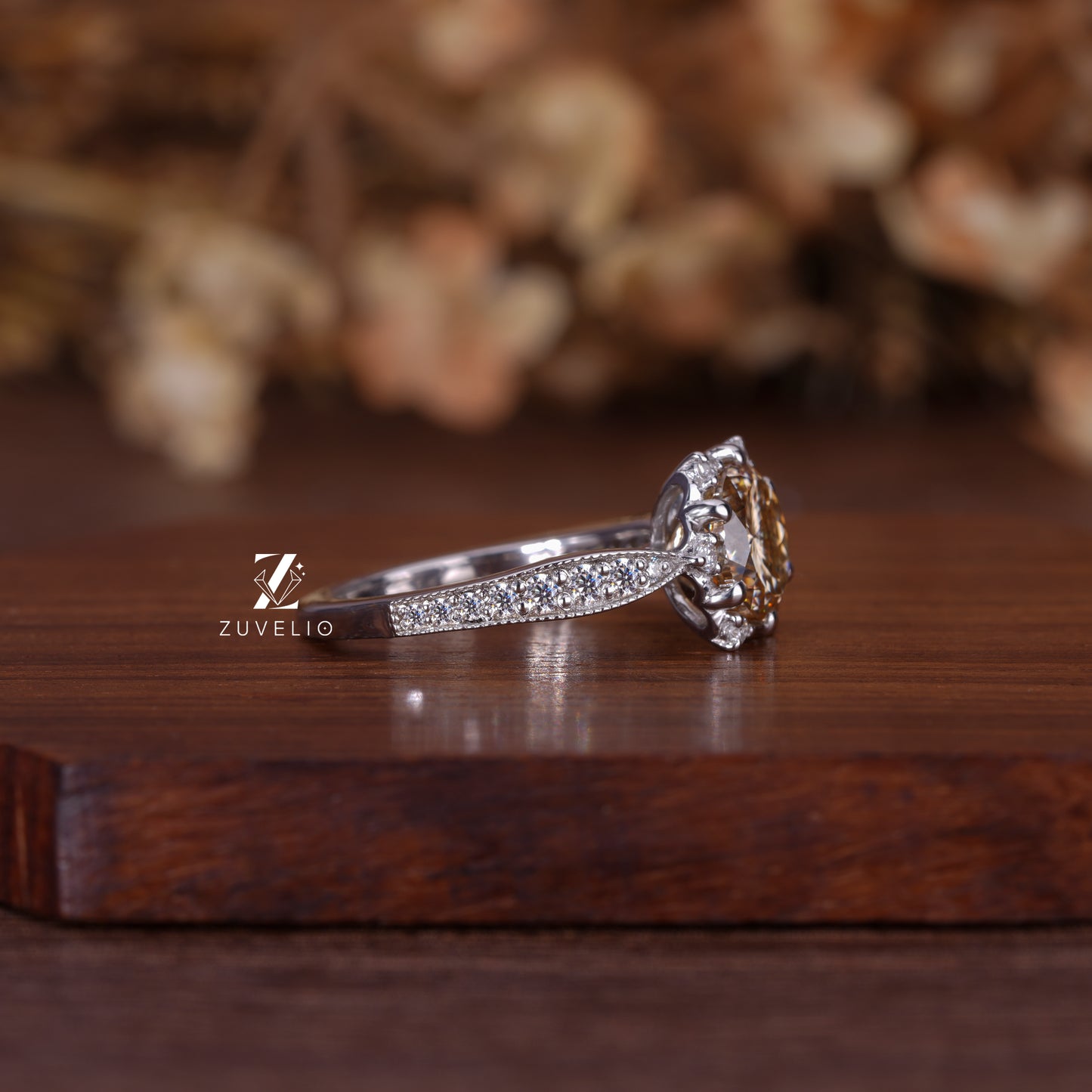 Victorian Champagne Moissanite Ring