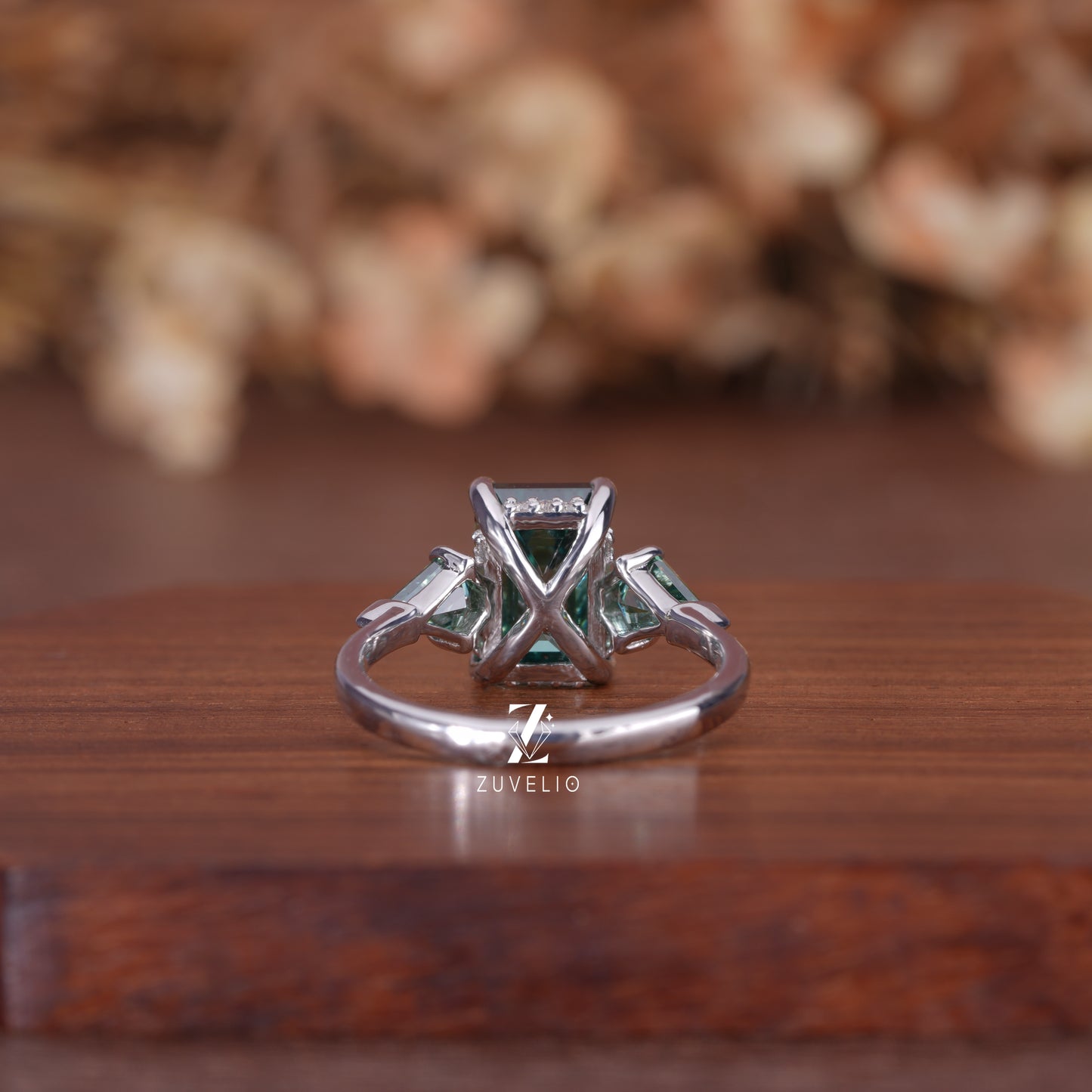 Three Stone Emerald Moissanite Ring