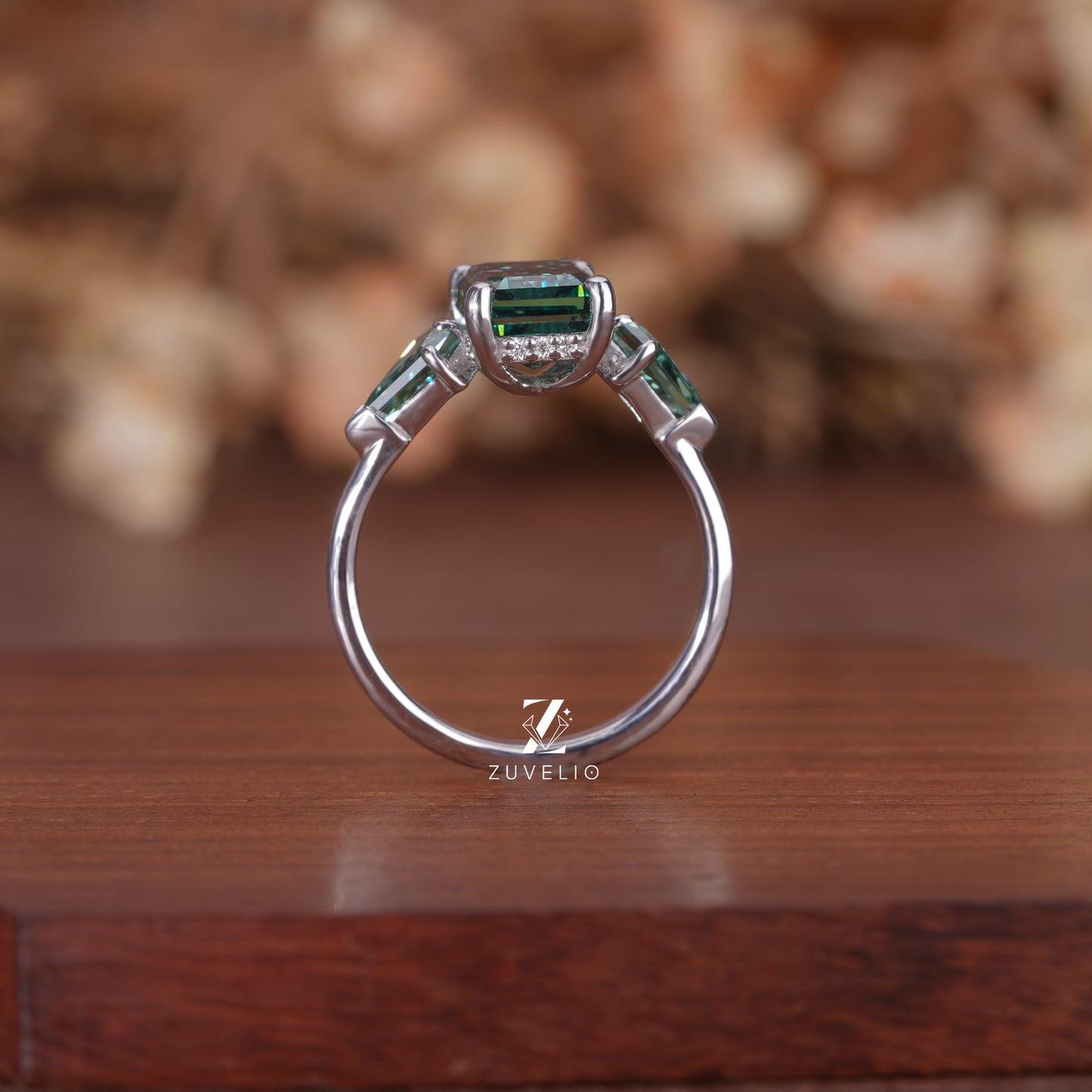 Three Stone Emerald Moissanite Ring