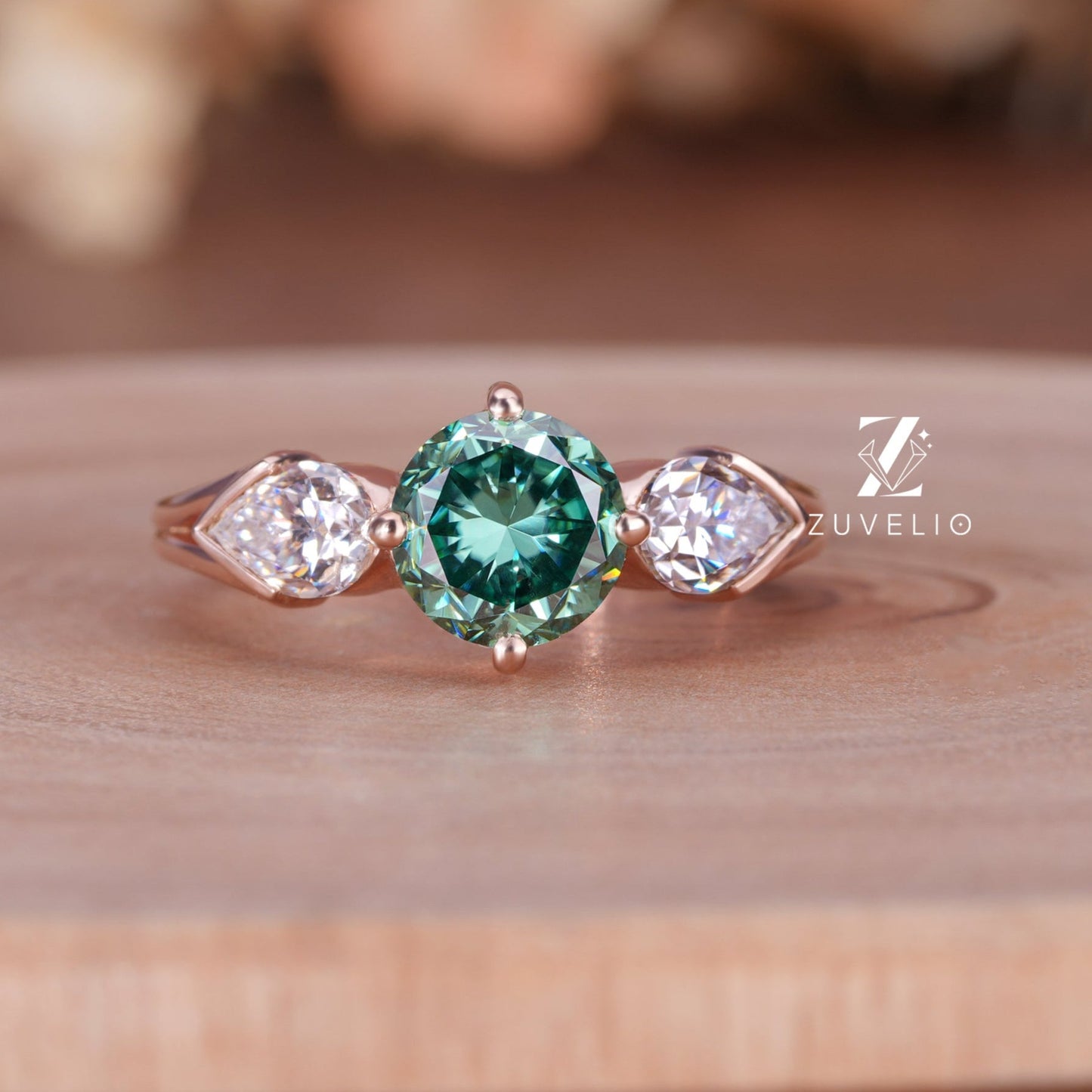 Three Stone Round Moissanite Ring