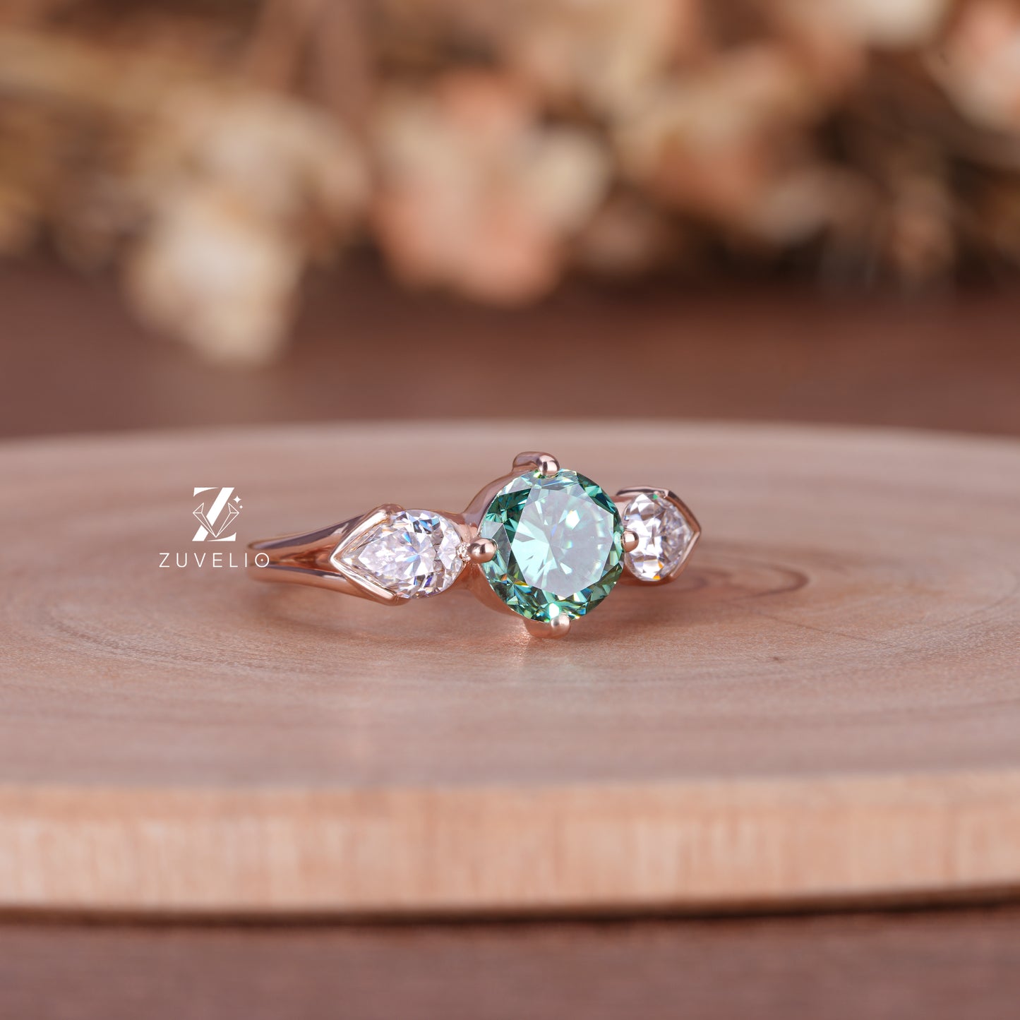 Three Stone Round Moissanite Ring