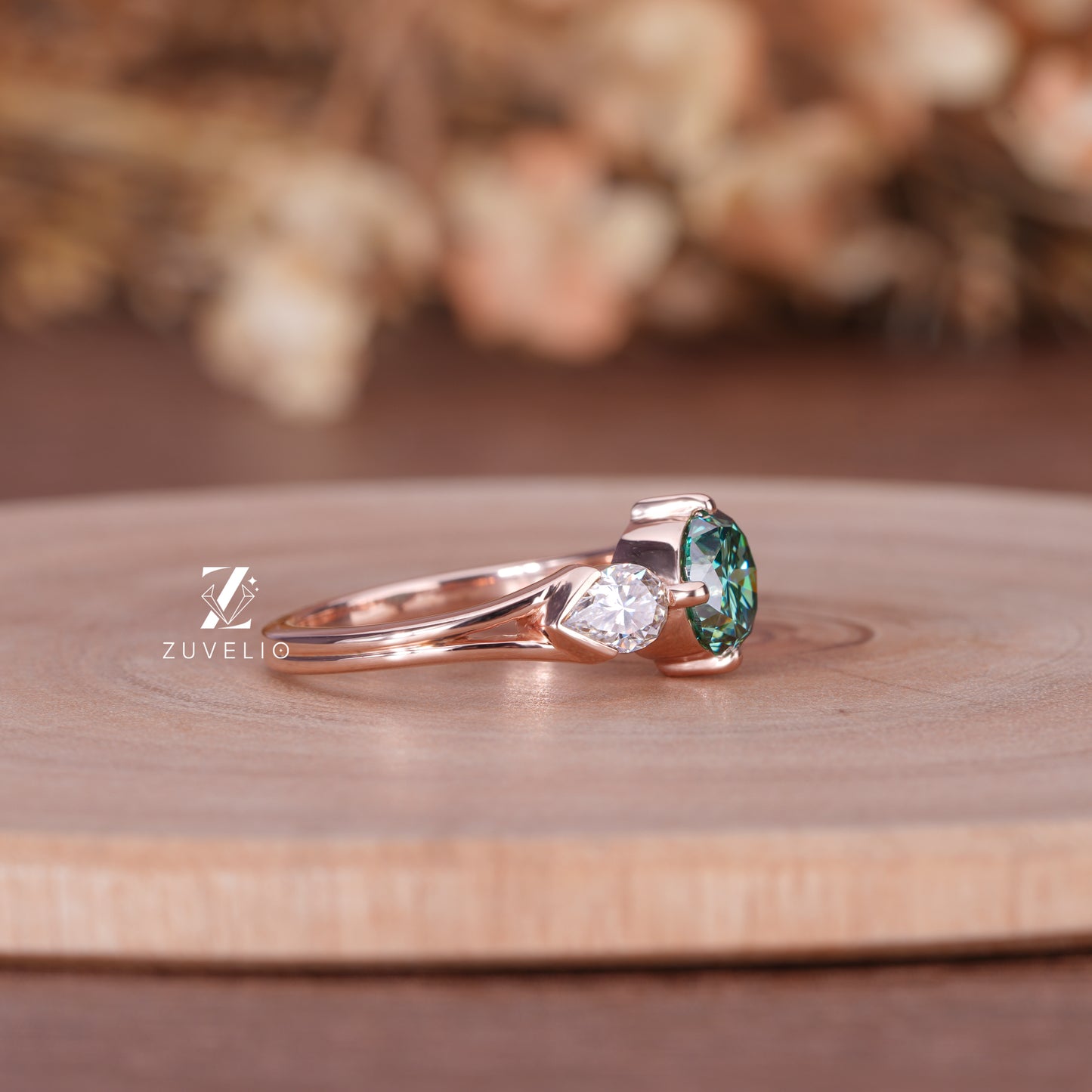 Three Stone Round Moissanite Ring