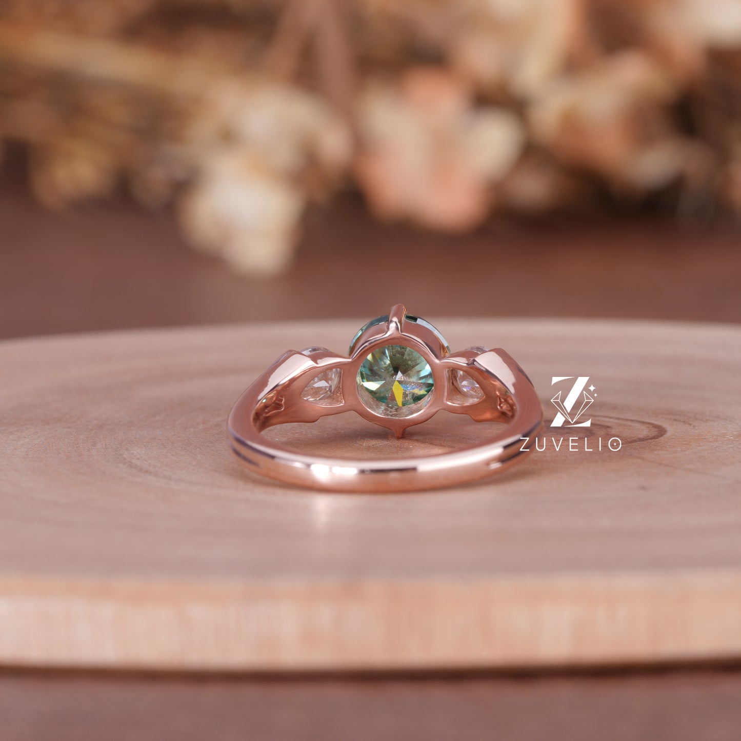 Three Stone Round Moissanite Ring