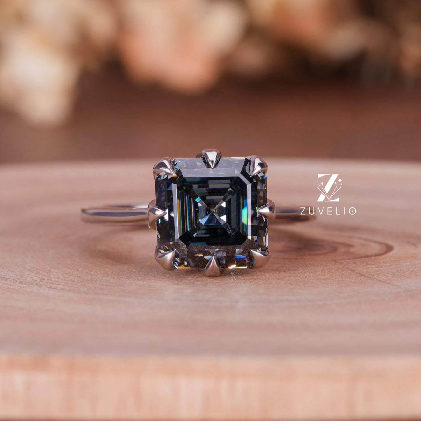 Grey Asscher Moissanite Ring