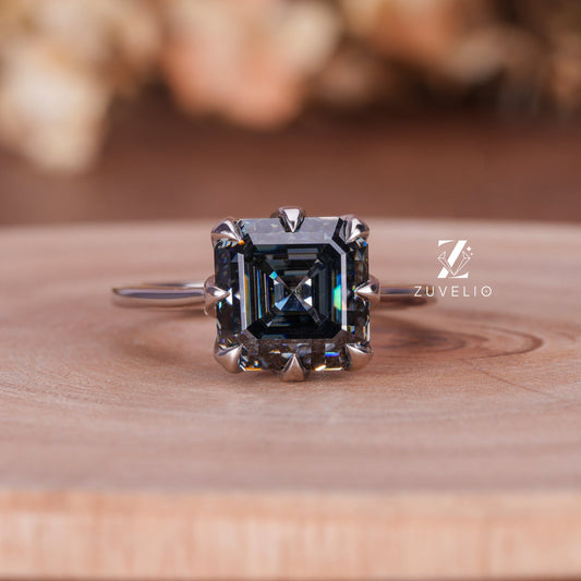 Grey Asscher Moissanite Ring