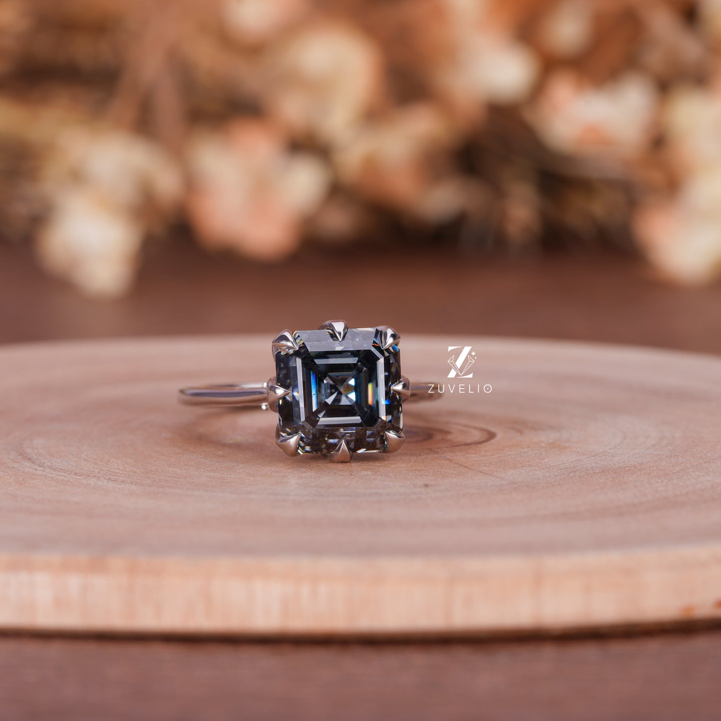 Grey Asscher Moissanite Ring