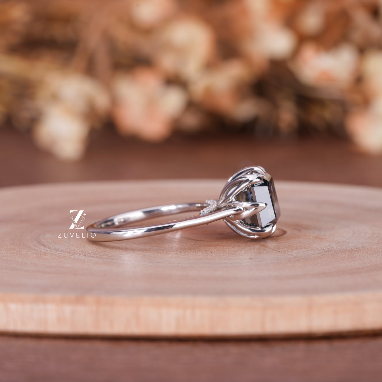 Grey Asscher Moissanite Ring