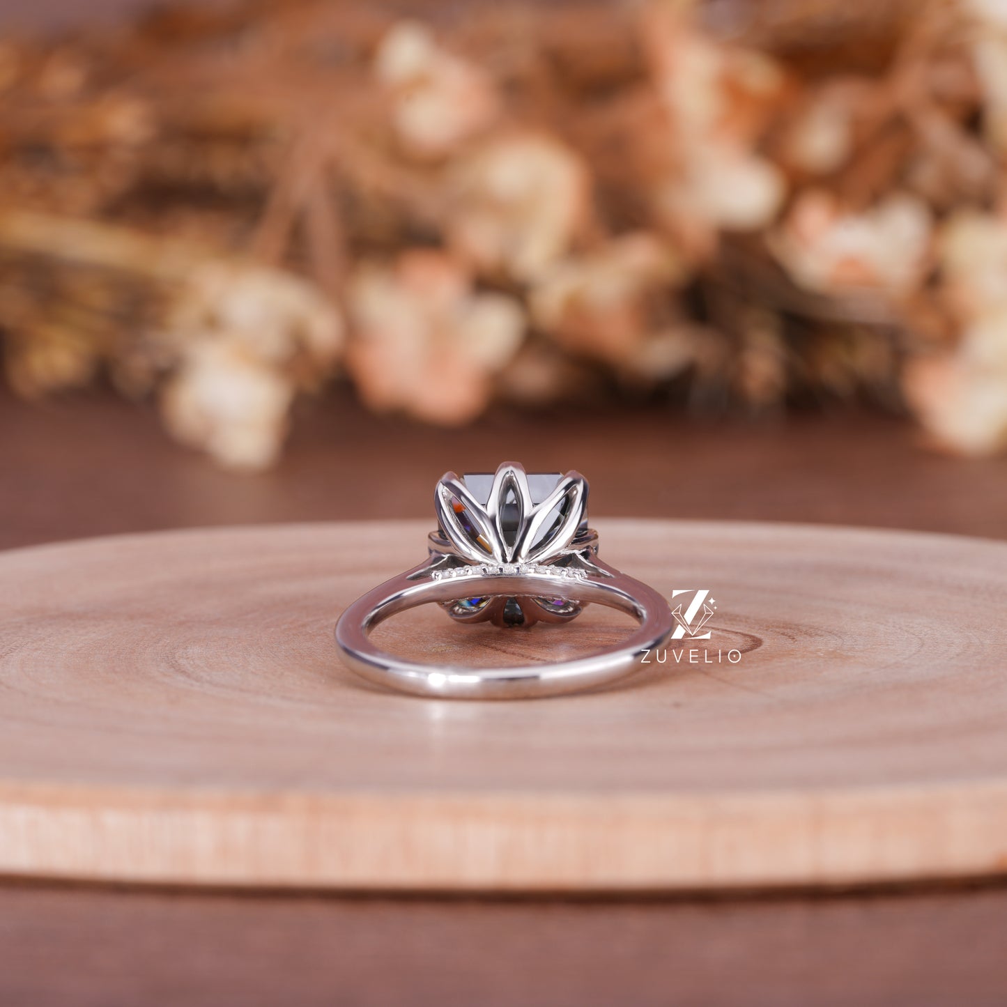 Grey Asscher Moissanite Ring