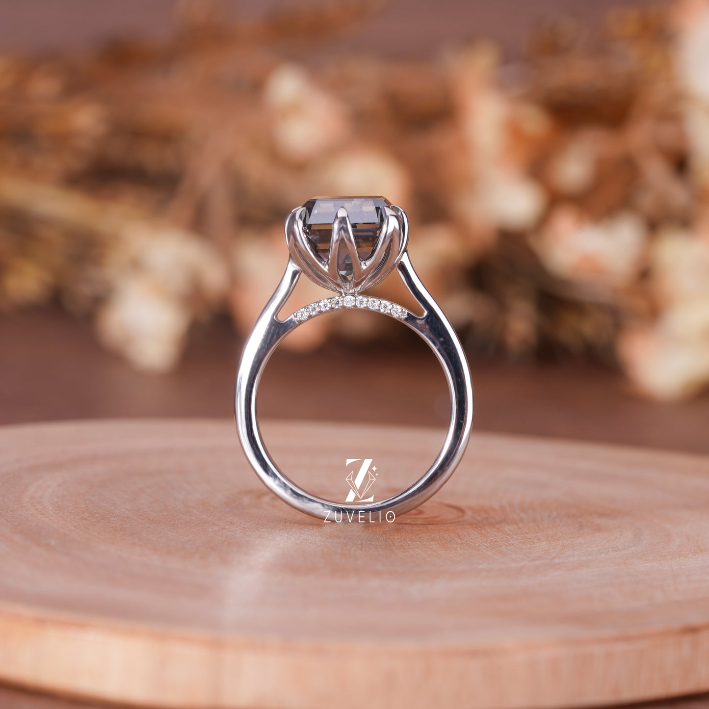 Grey Asscher Moissanite Ring