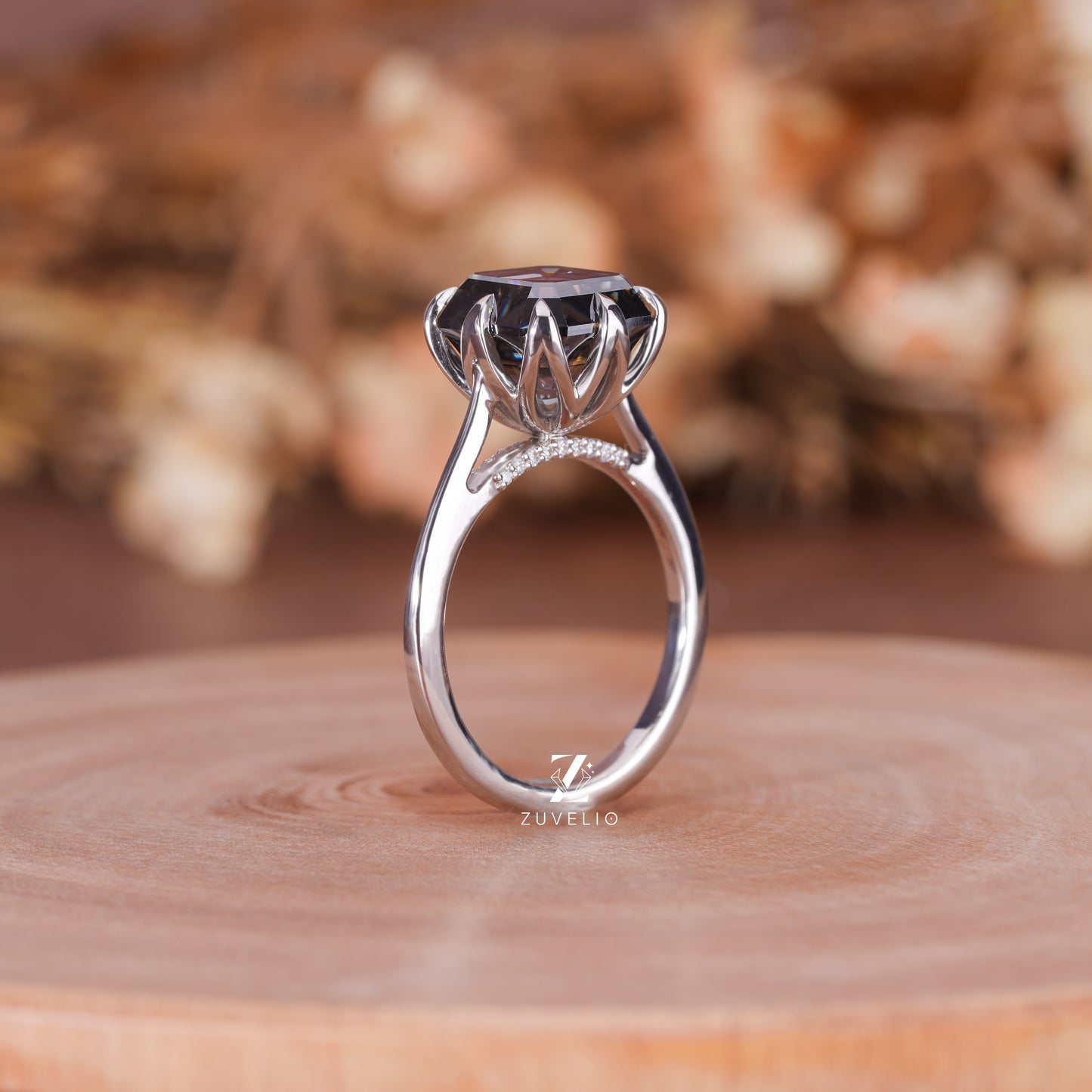 Grey Asscher Moissanite Ring