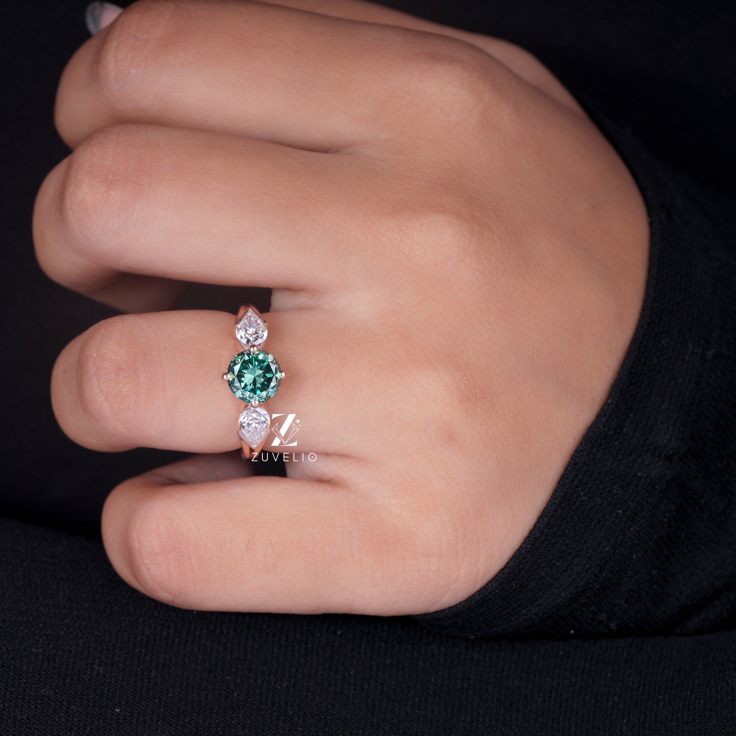 Three Stone Round Moissanite Ring
