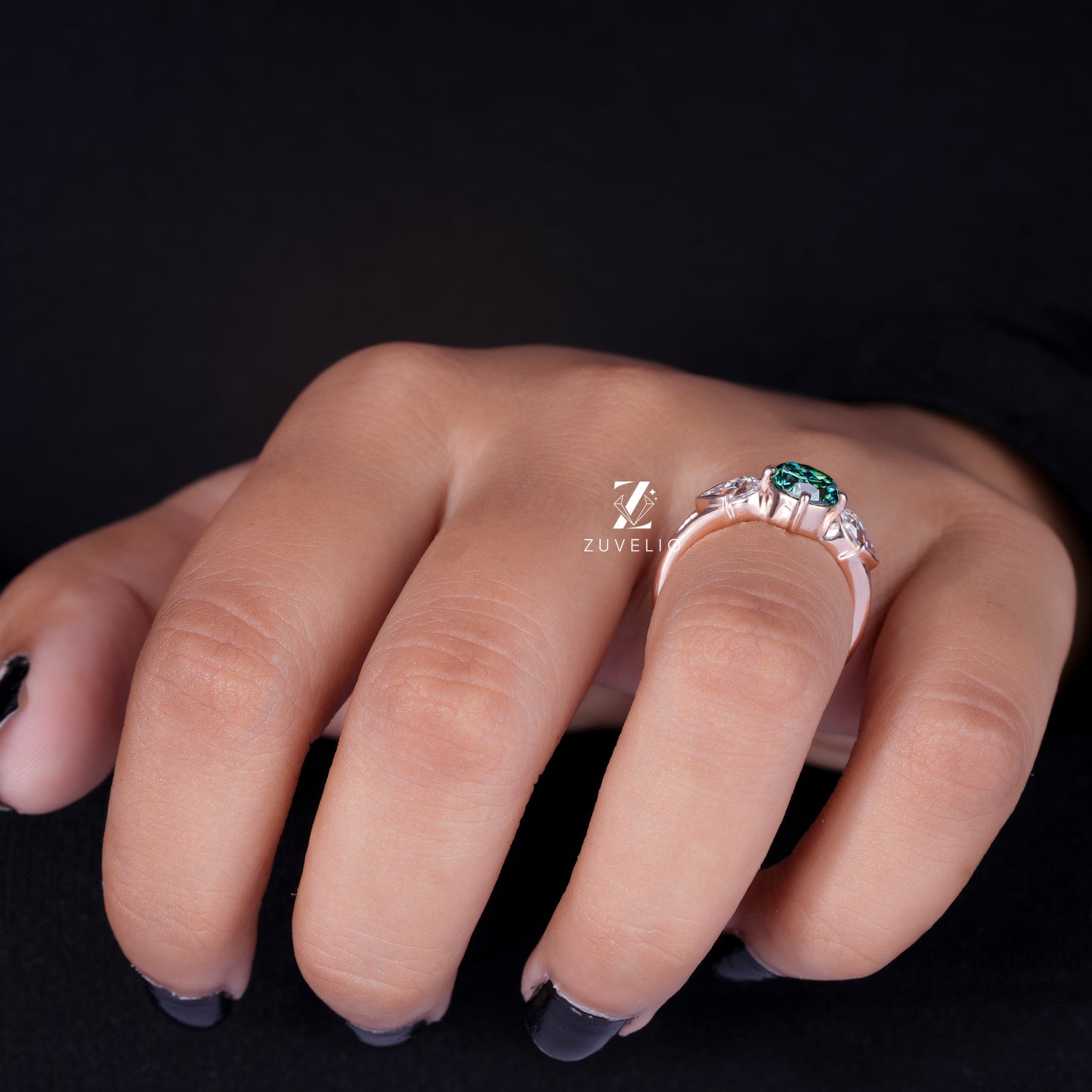 Three Stone Round Moissanite Ring
