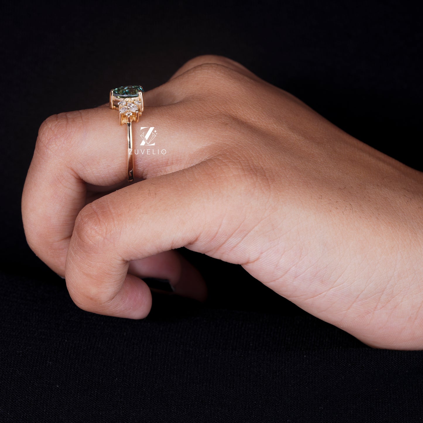 Pear Cut Green Moissanite Ring