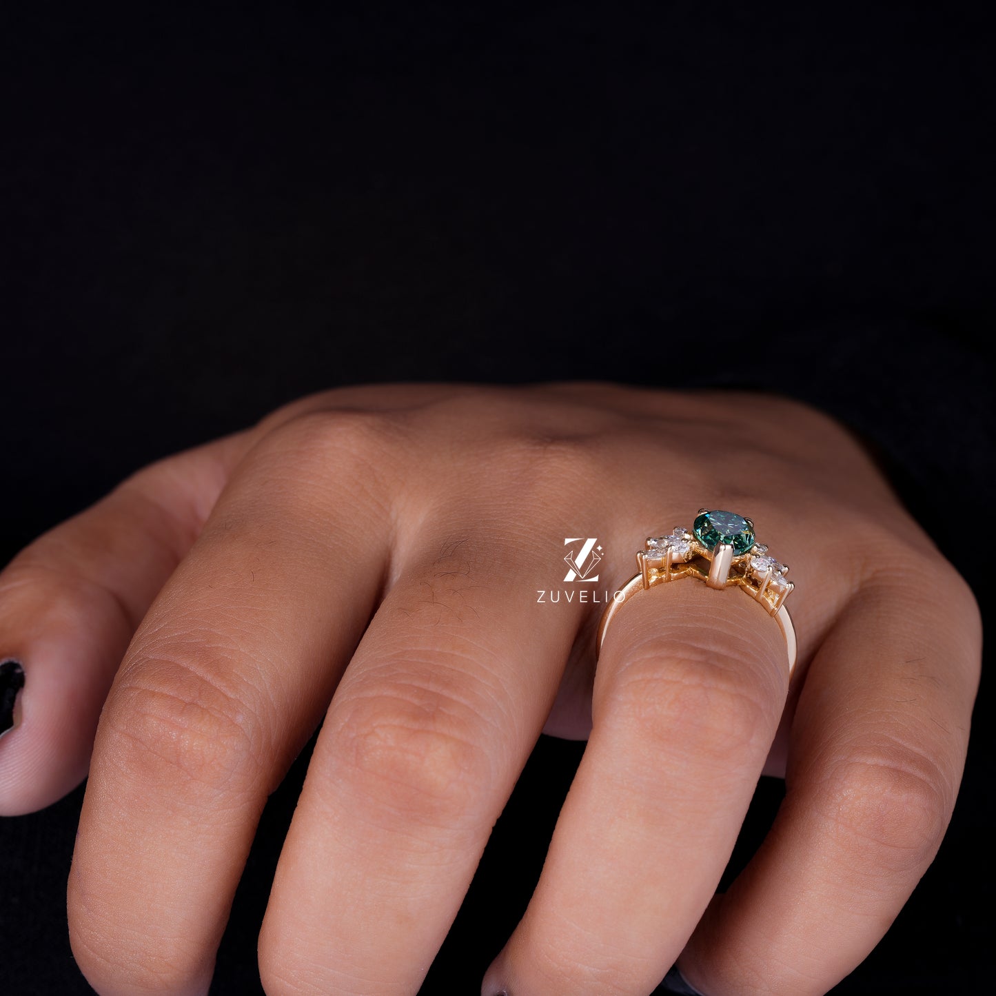 Pear Cut Green Moissanite Ring