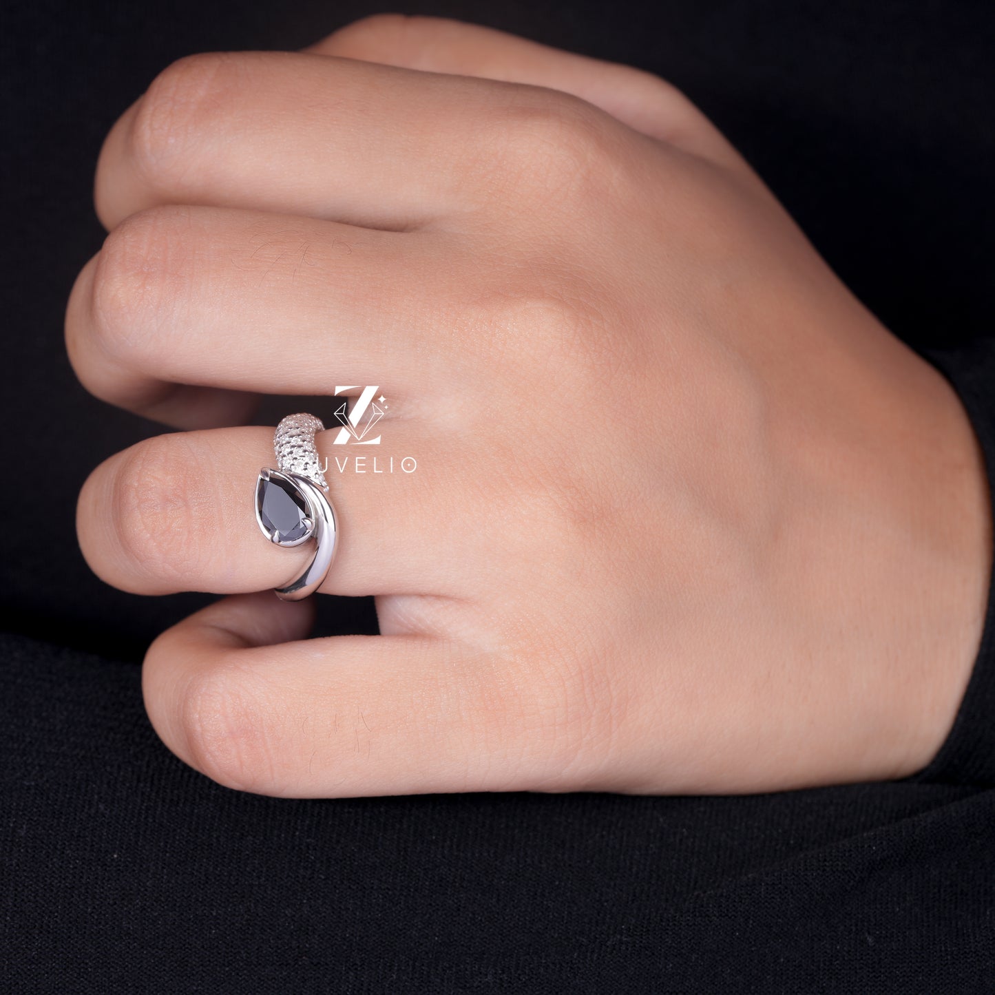 Black Pear Moissanite Ring