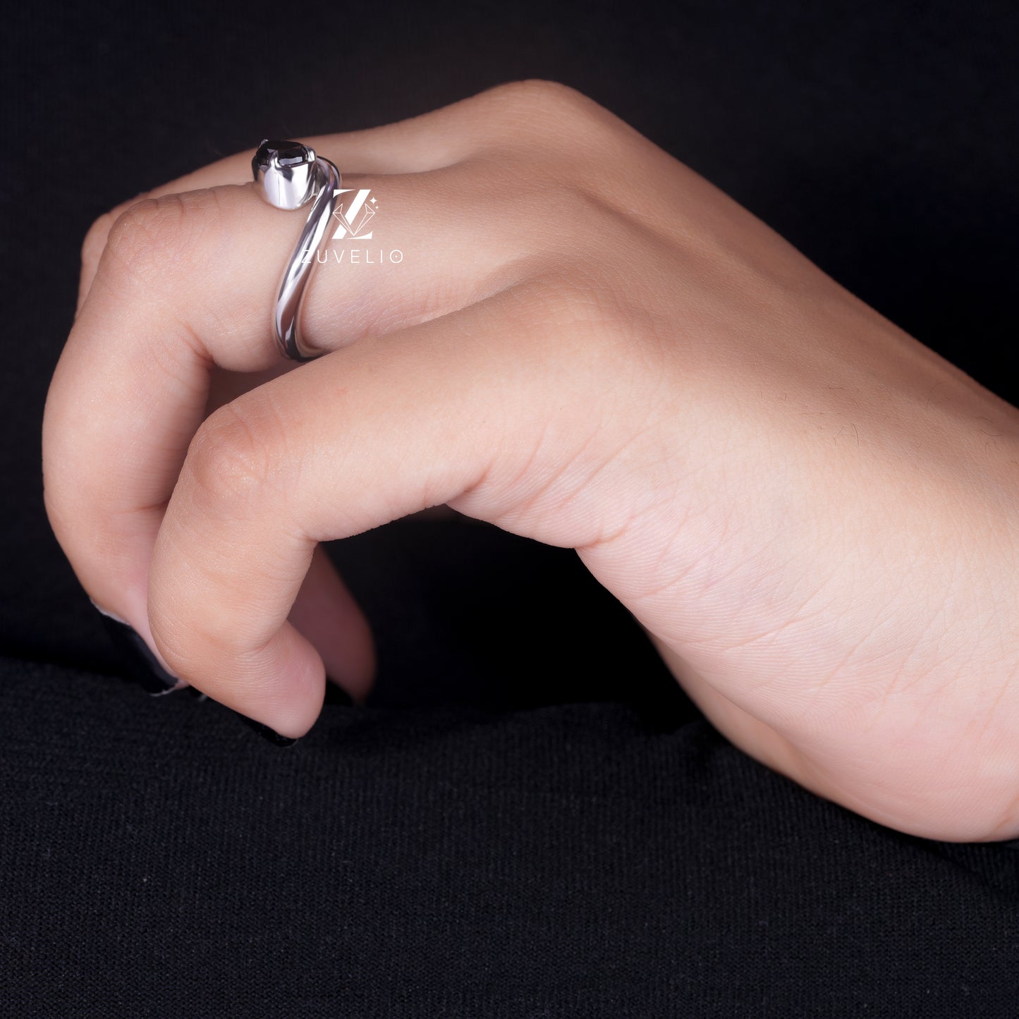 Black Pear Moissanite Ring