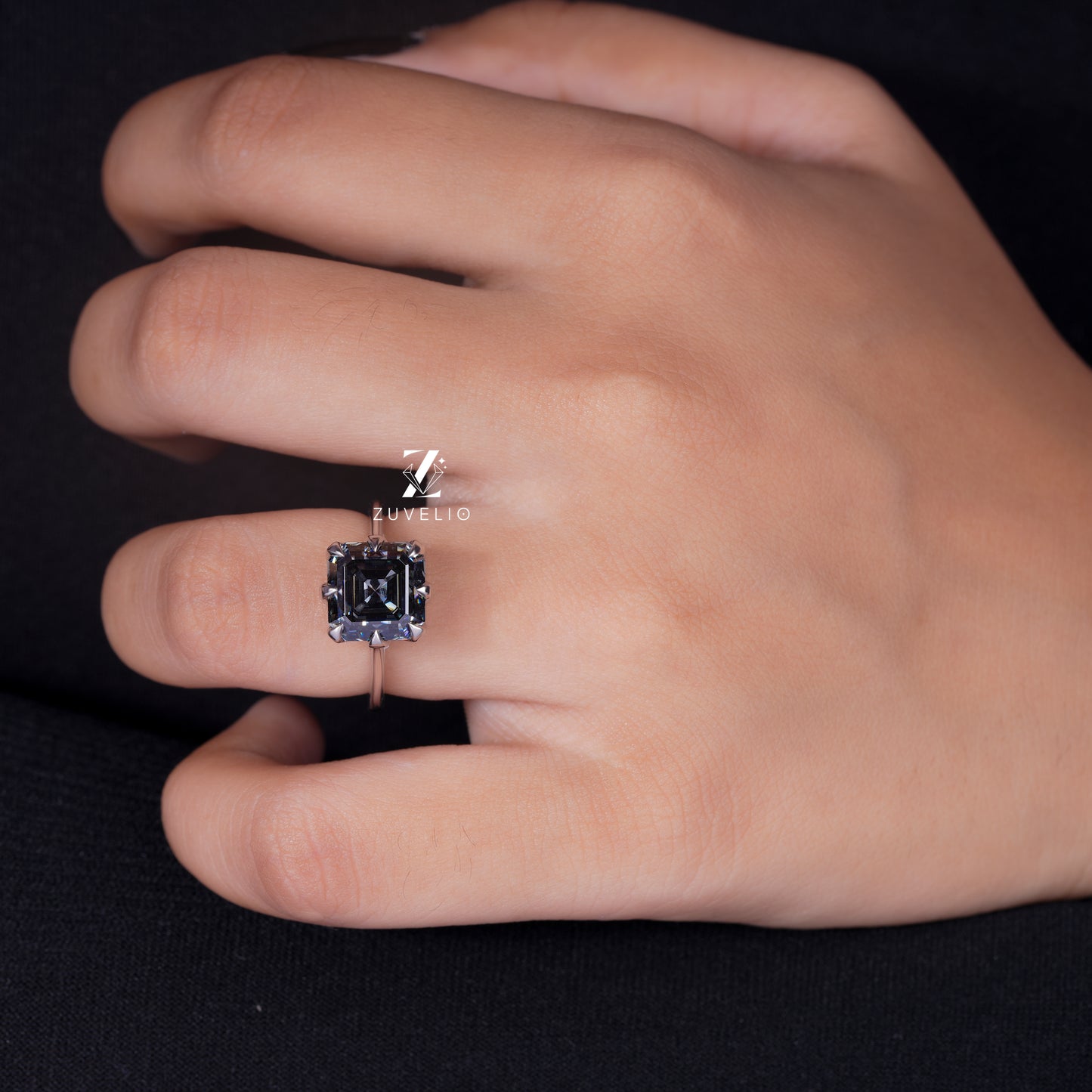 Grey Asscher Moissanite Ring