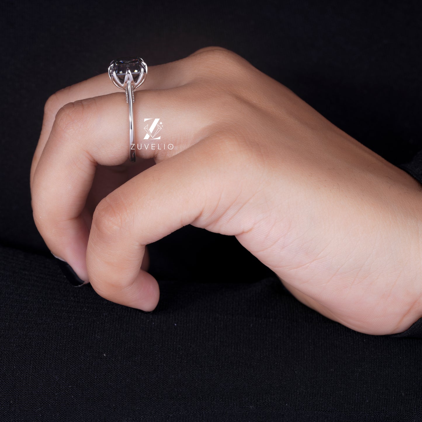 Grey Asscher Moissanite Ring