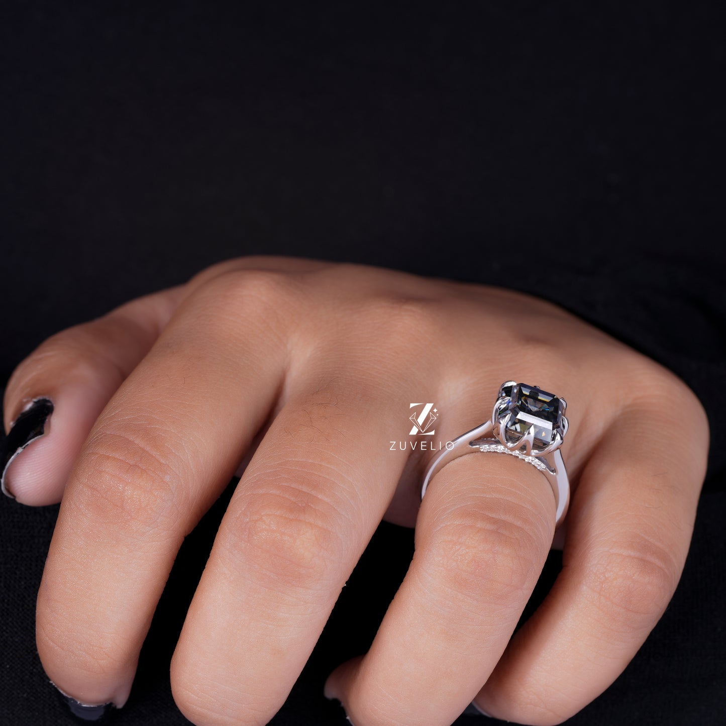 Grey Asscher Moissanite Ring