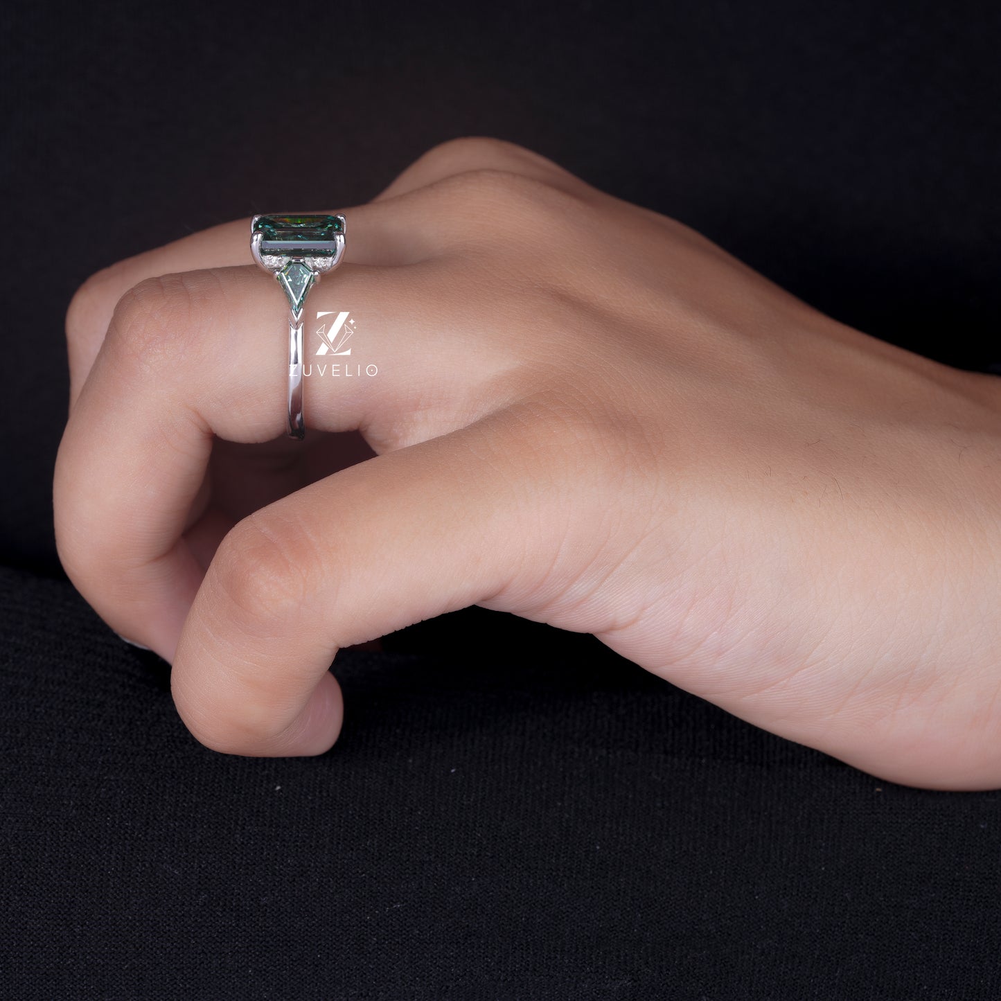 Three Stone Emerald Moissanite Ring