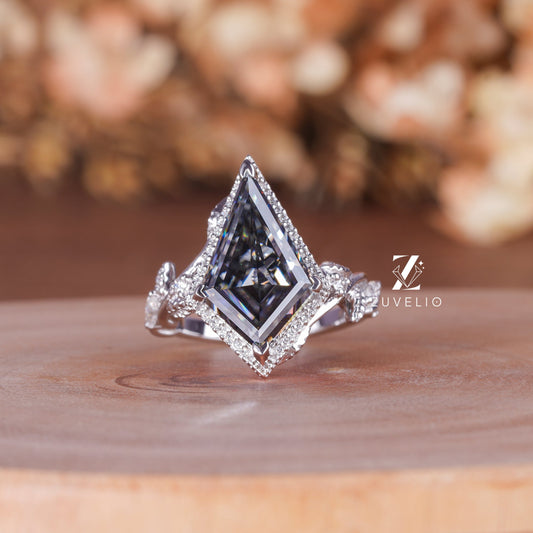 Kite Cut Grey Moissanite Ring