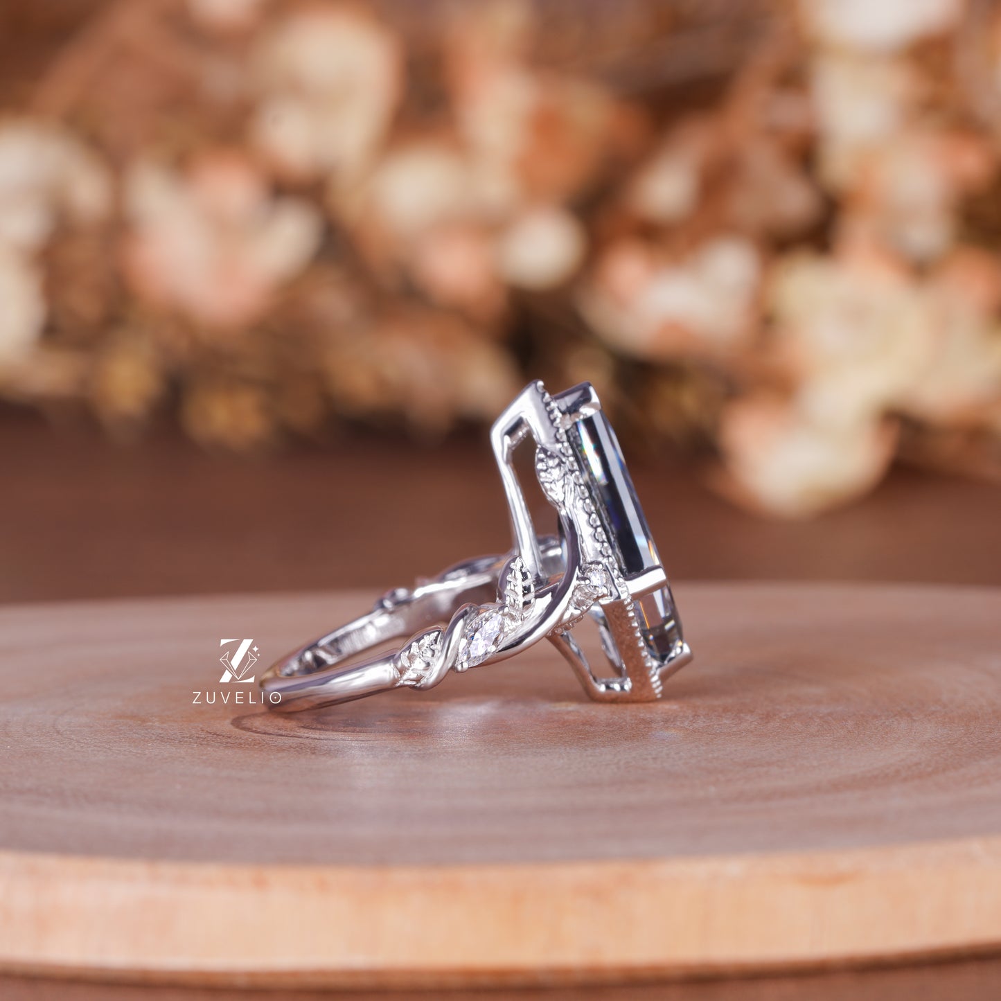 Kite Cut Grey Moissanite Ring