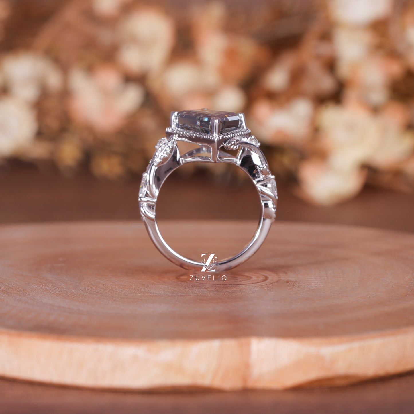 Kite Cut Grey Moissanite Ring
