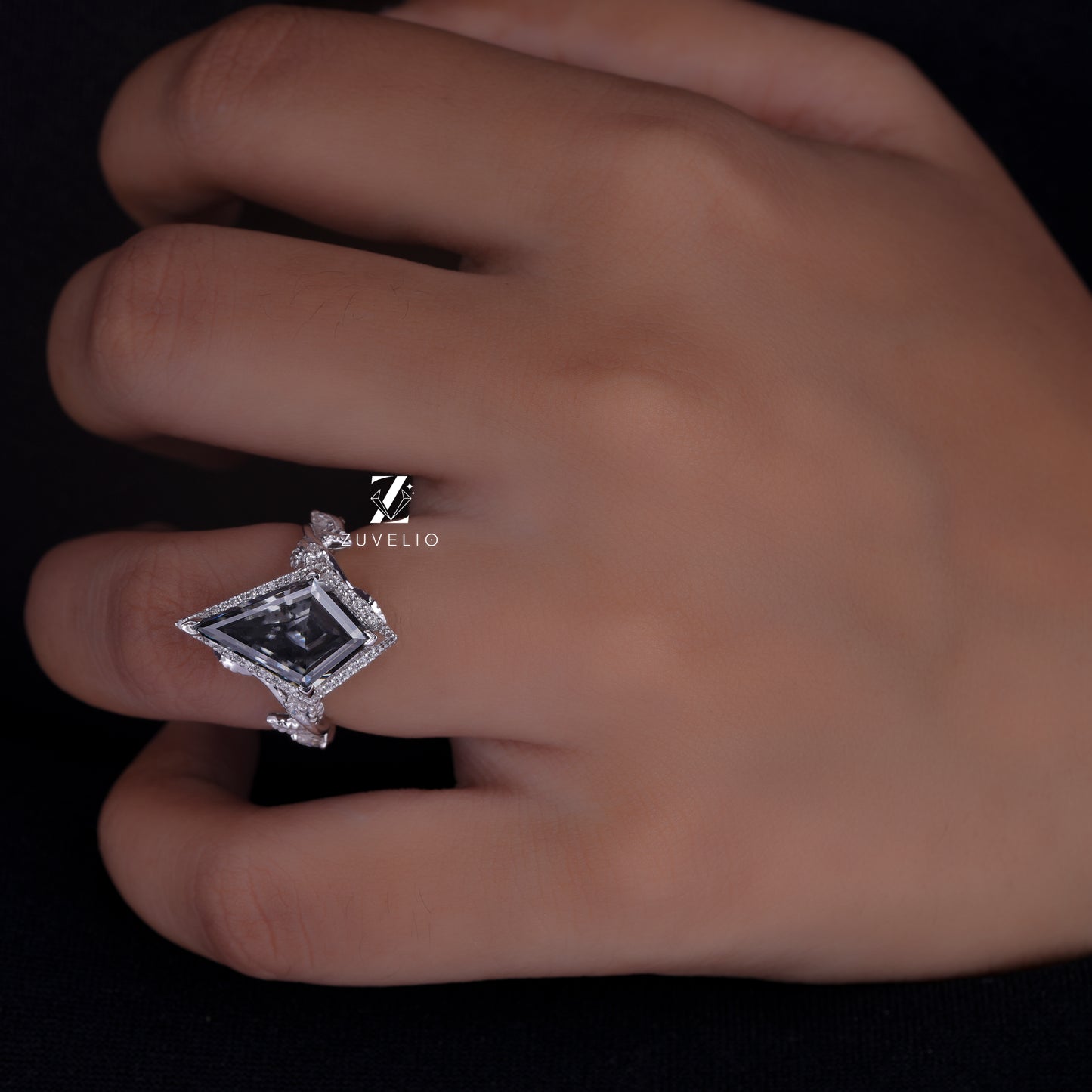 Kite Cut Grey Moissanite Ring