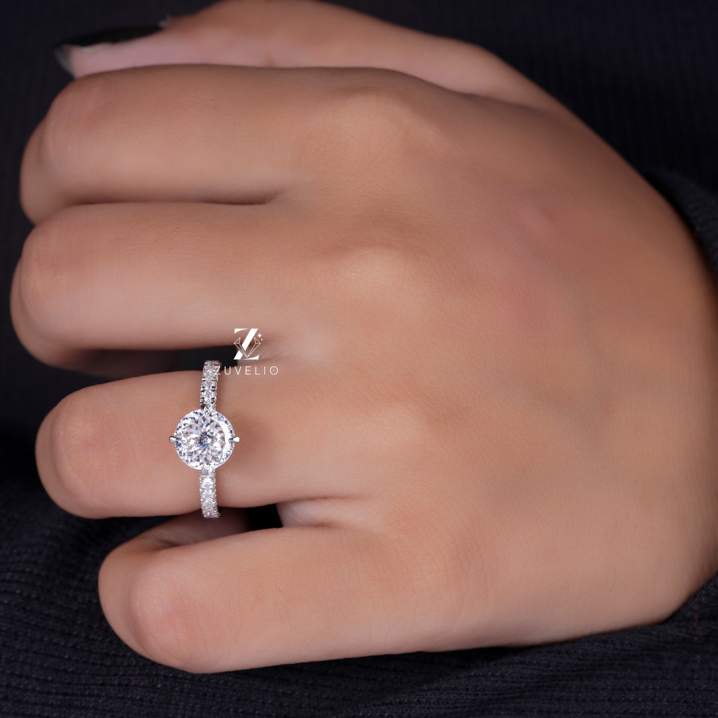Portuguese Round Moissanite Ring