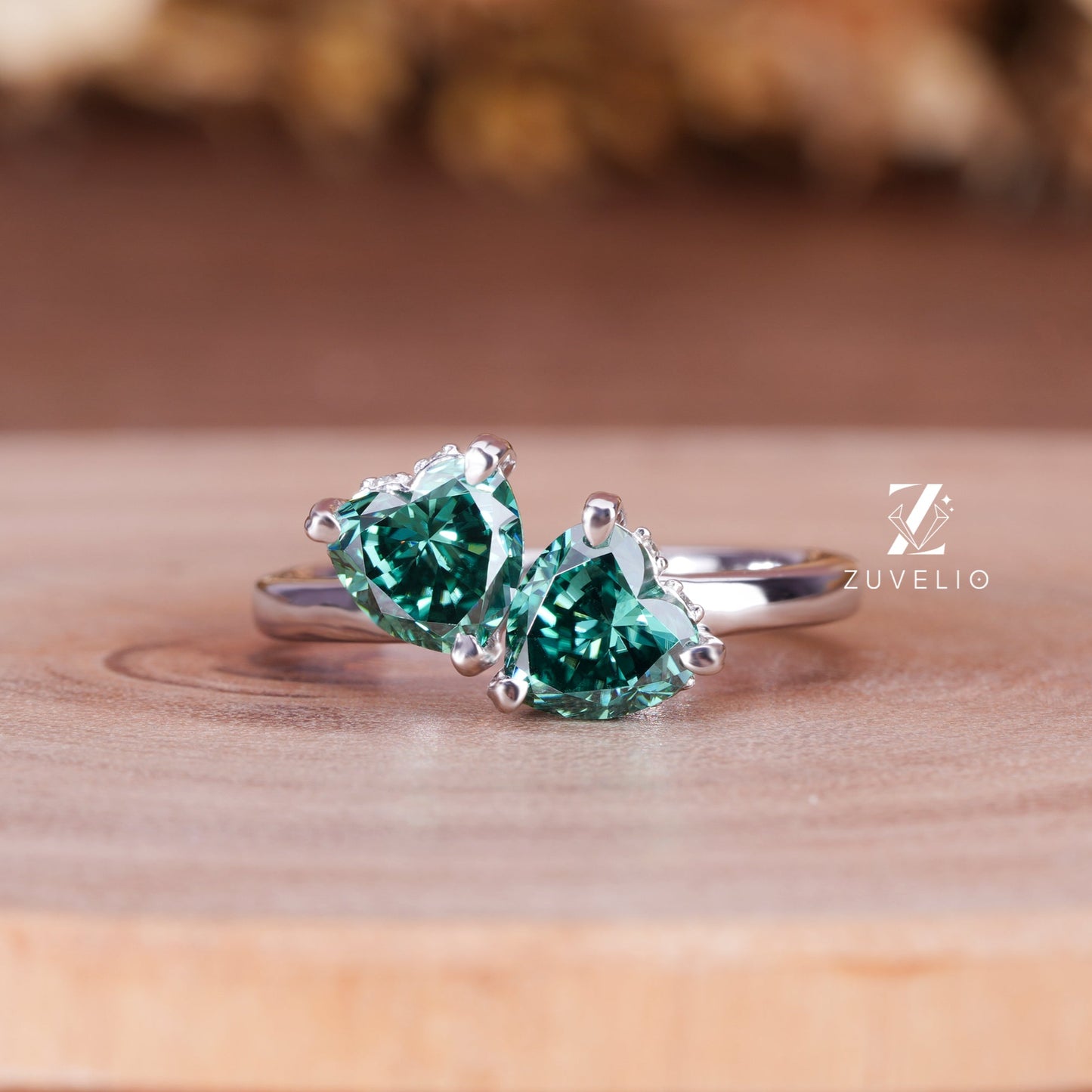 Blue Green Moissanite Ring