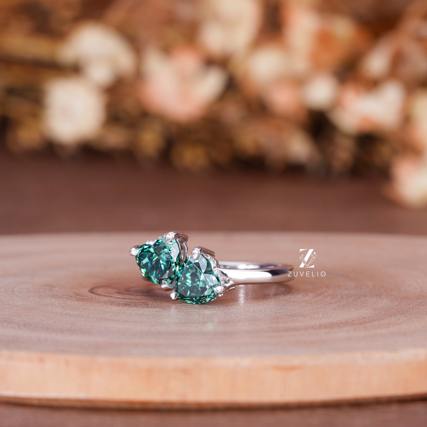 Blue Green Moissanite Ring