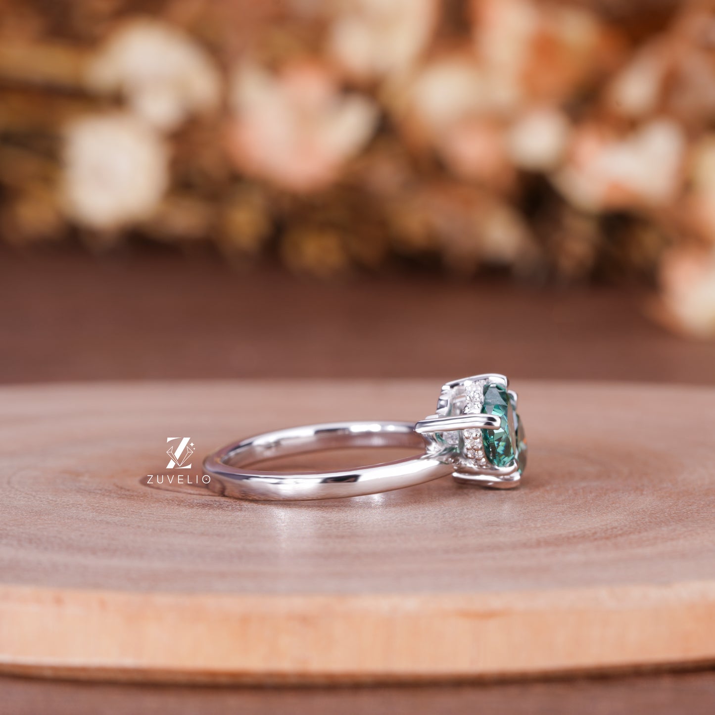 Blue Green Moissanite Ring