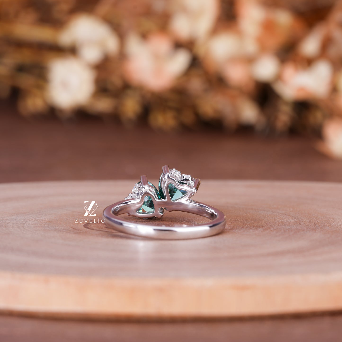 Blue Green Moissanite Ring