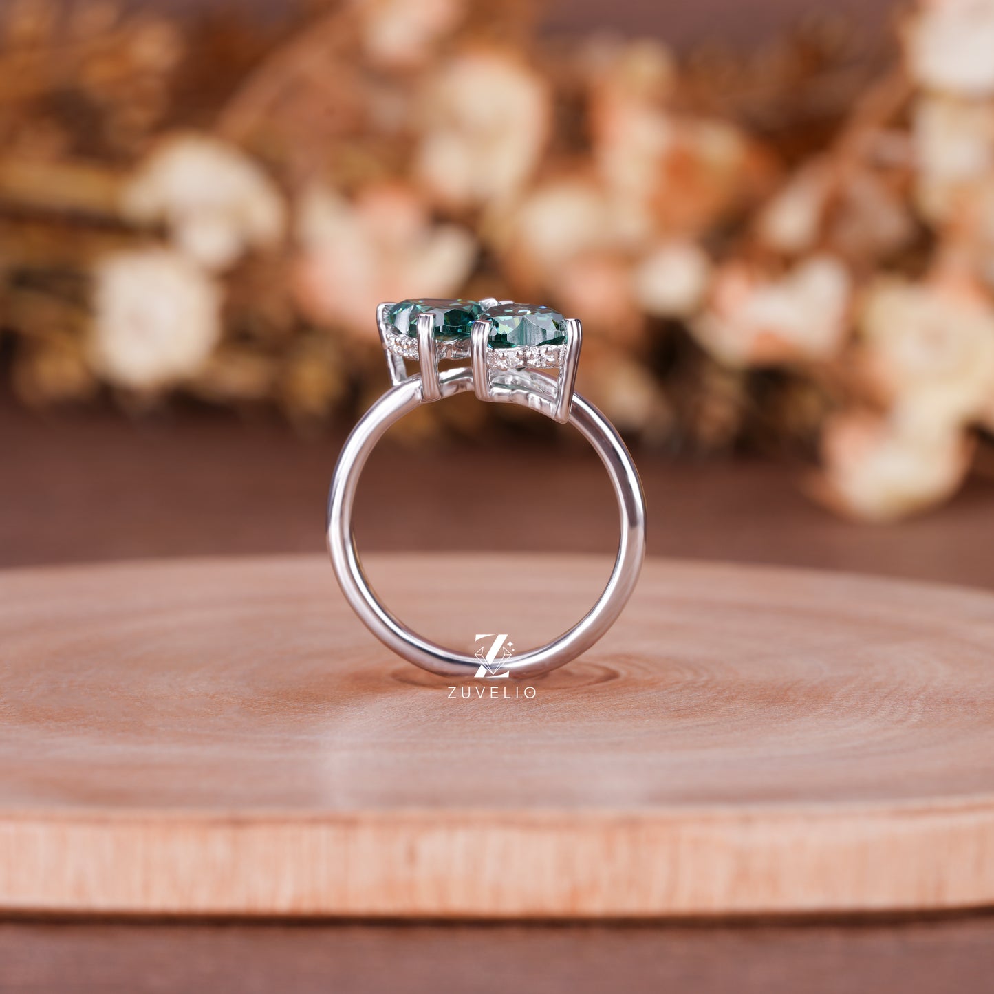 Blue Green Moissanite Ring