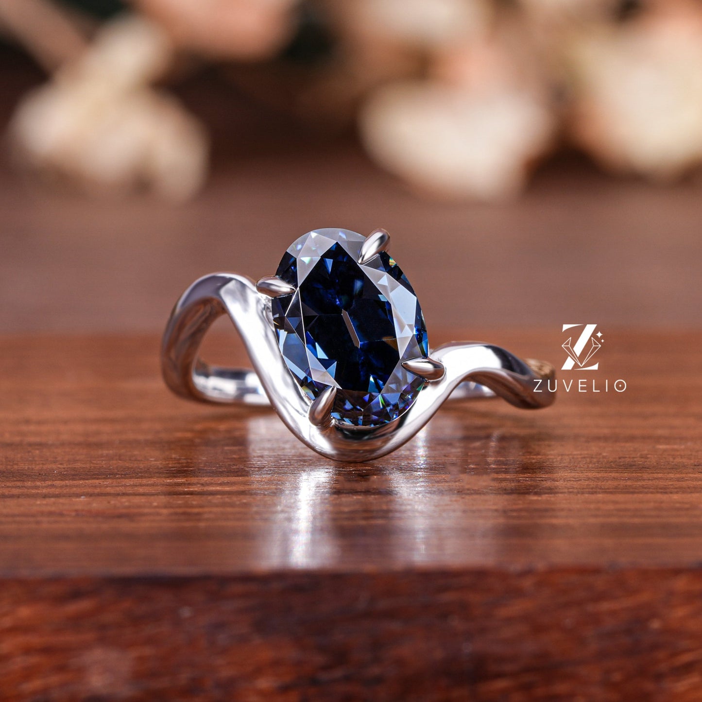 Oval Royal Blue Moissanite Ring
