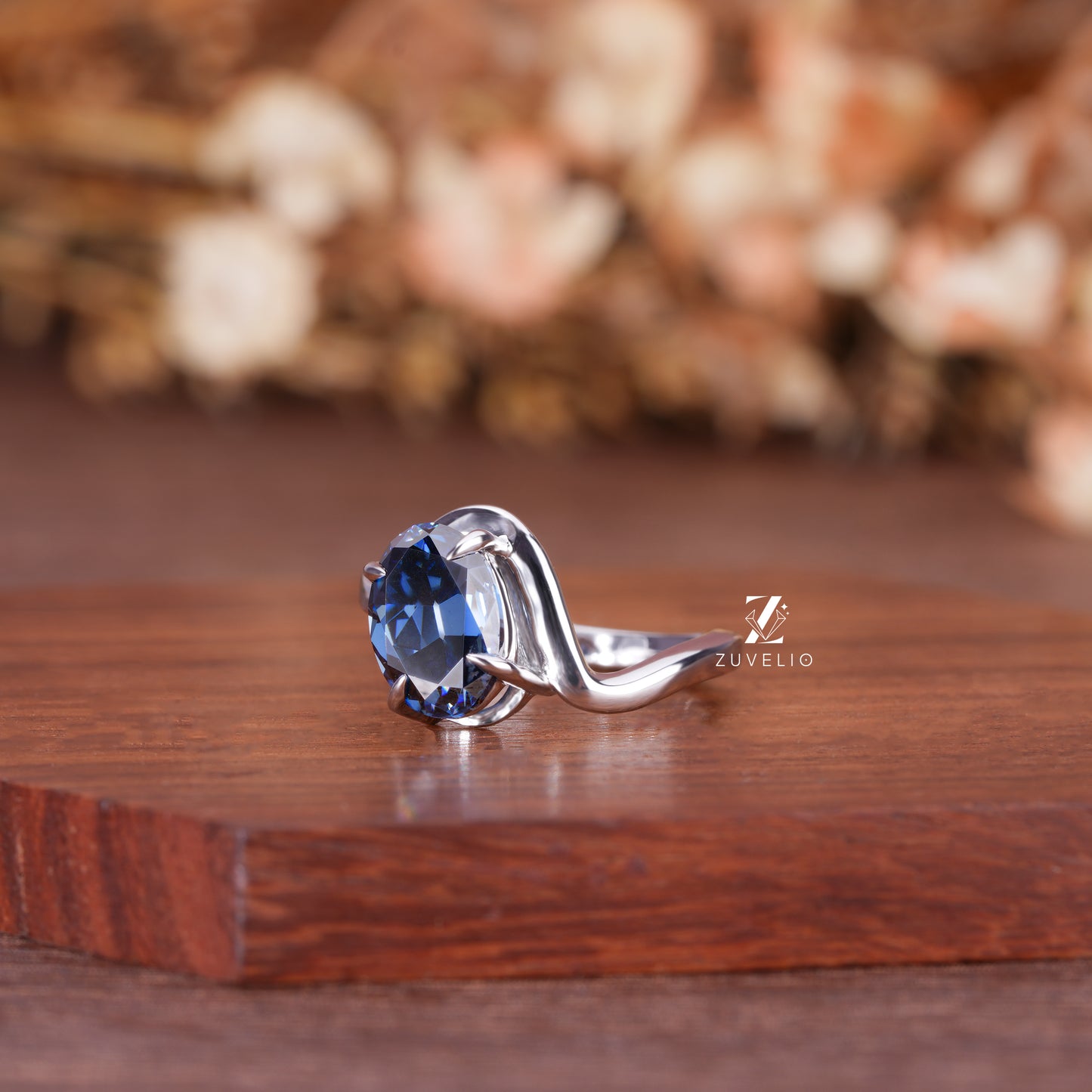 Oval Royal Blue Moissanite Ring