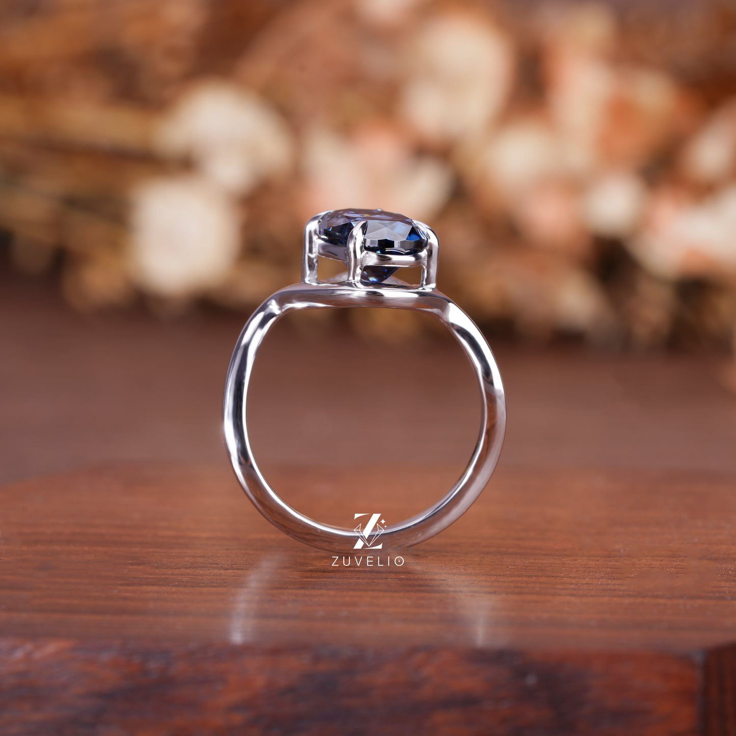 Oval Royal Blue Moissanite Ring