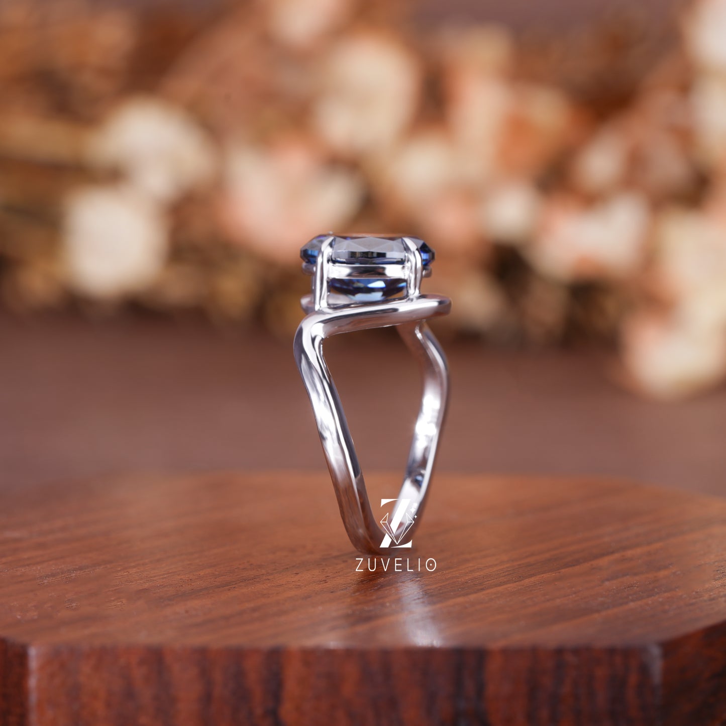 Oval Royal Blue Moissanite Ring