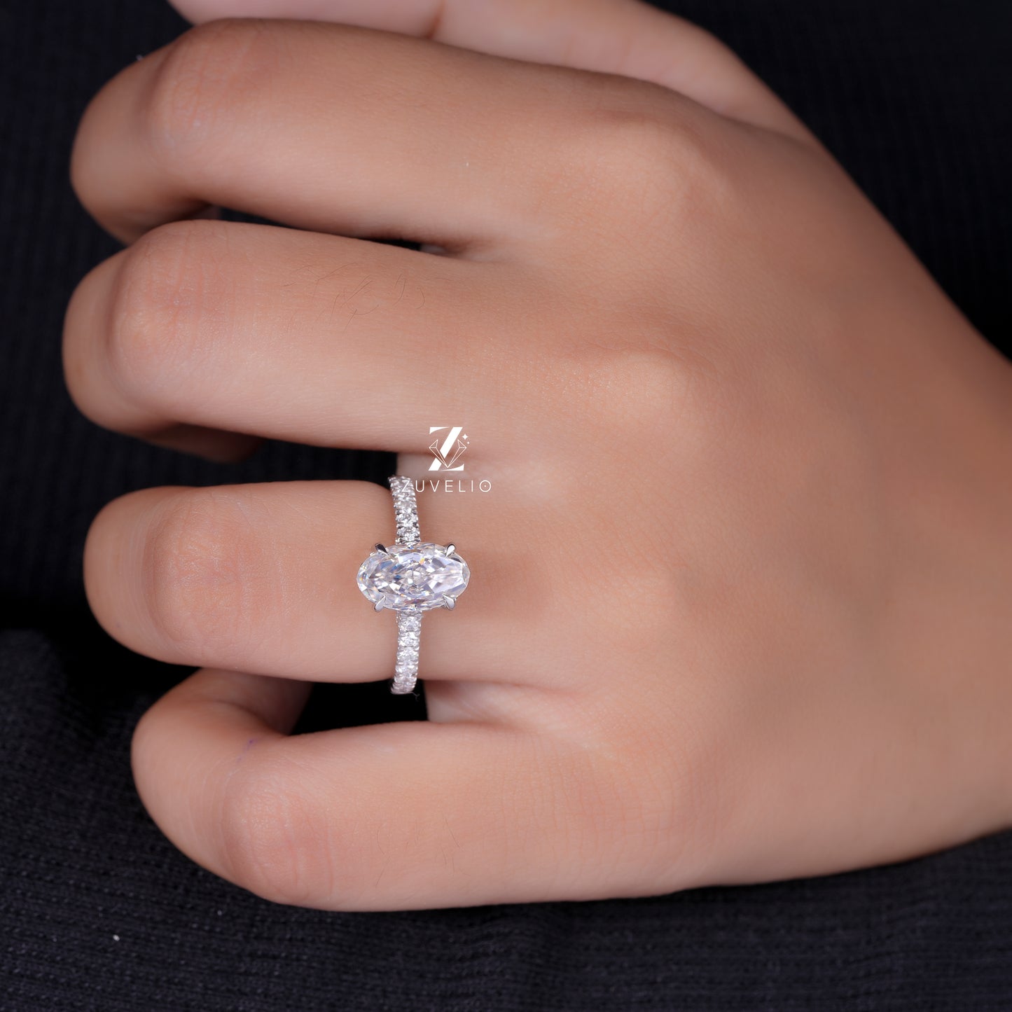 Oval Hidden Halo Ring