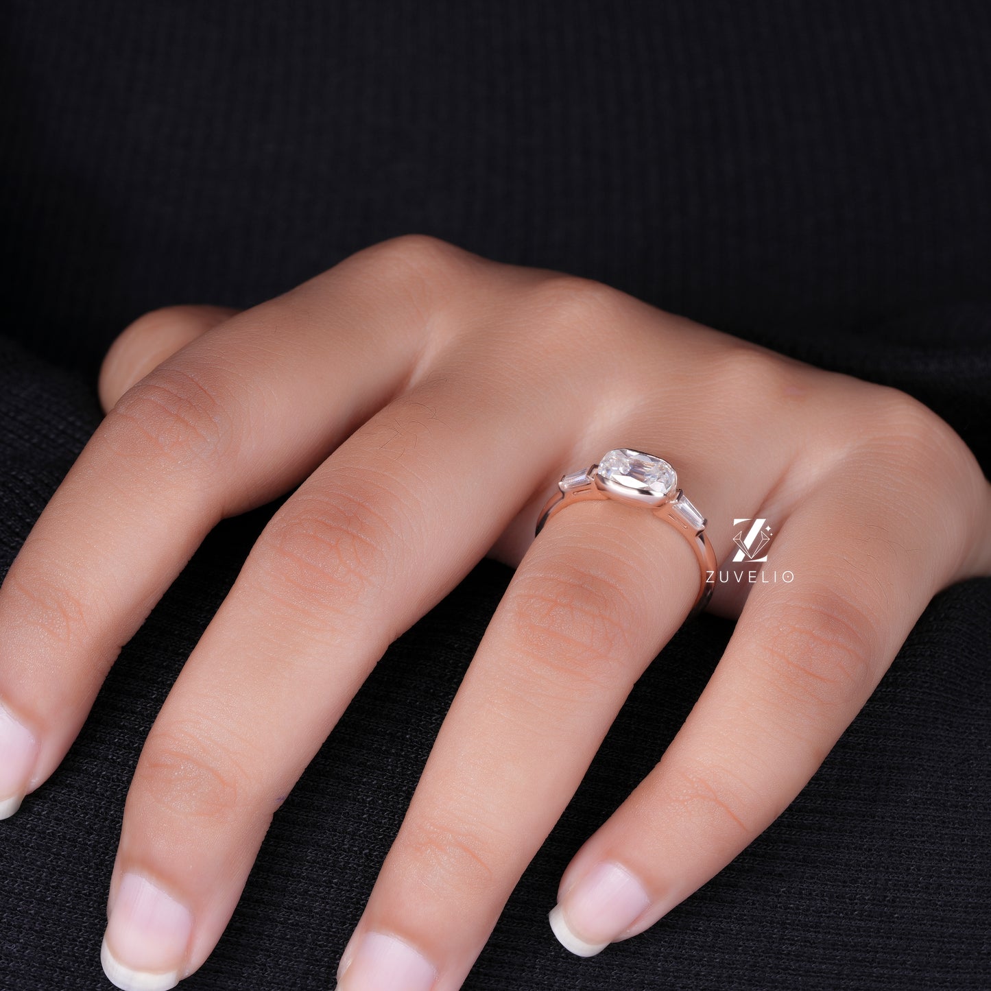 OMC Three Stone Moissanite Ring