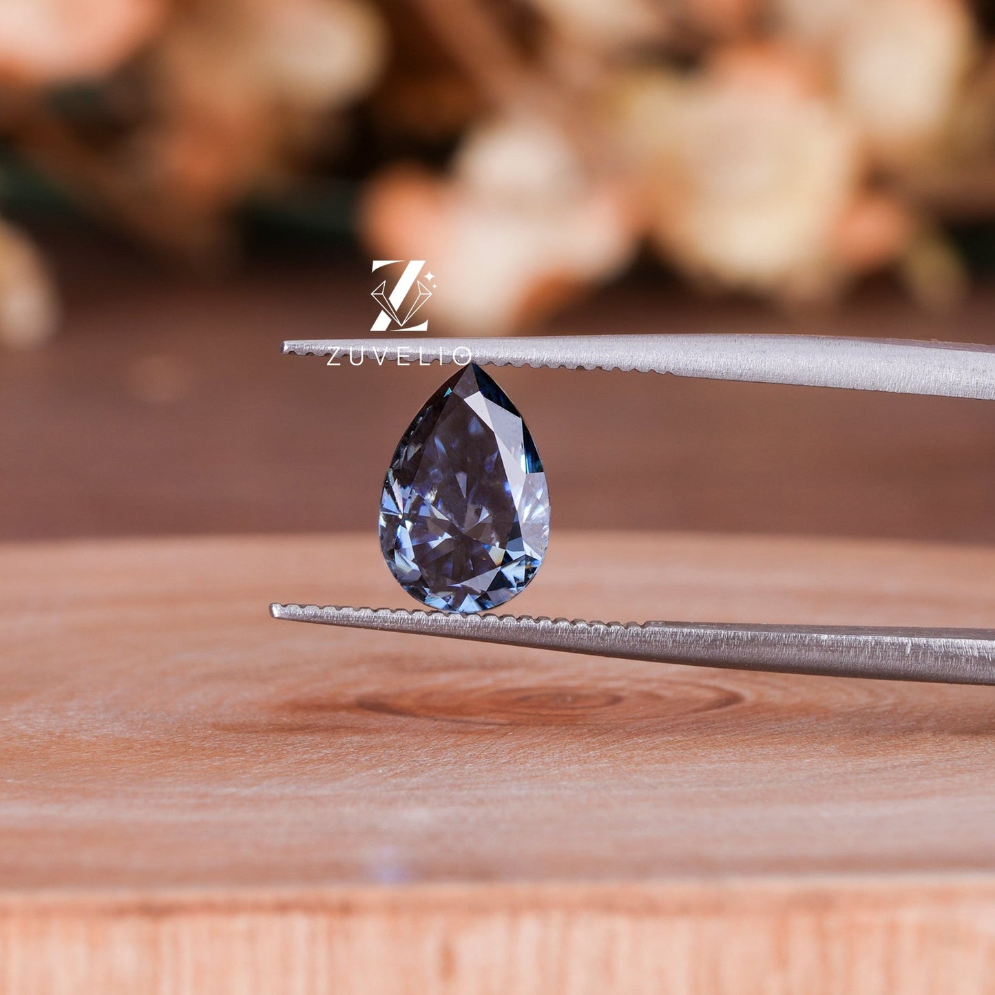 Blue Pear Loose Moissanite