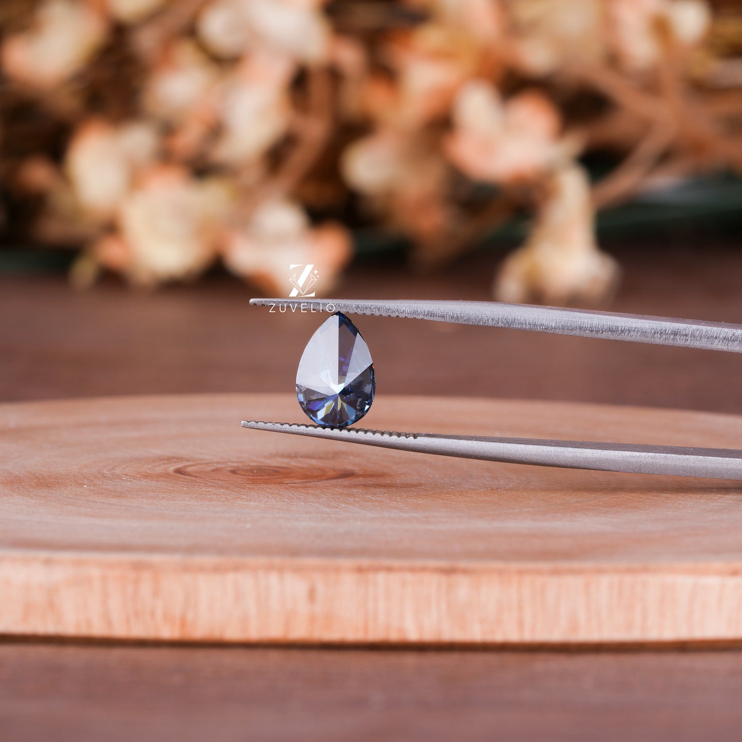 Blue Pear Loose Moissanite