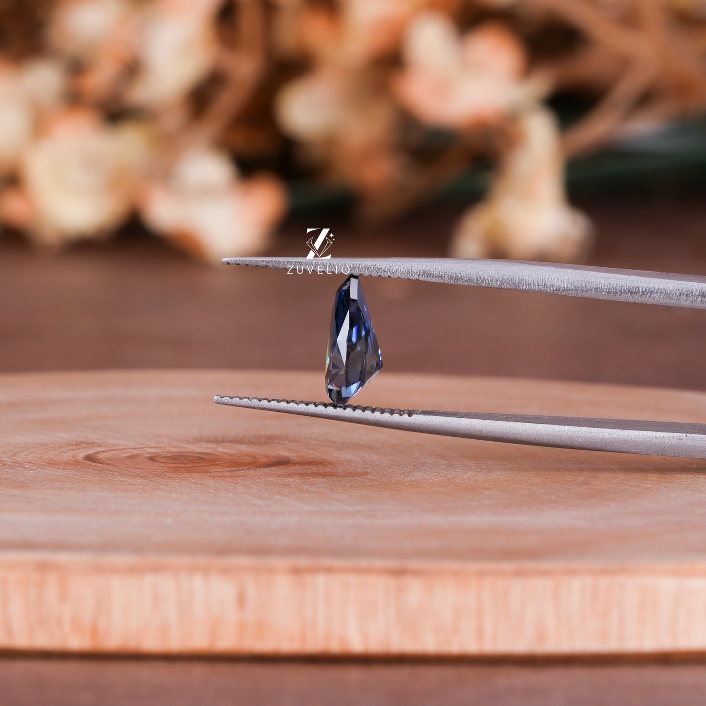 Blue Pear Loose Moissanite