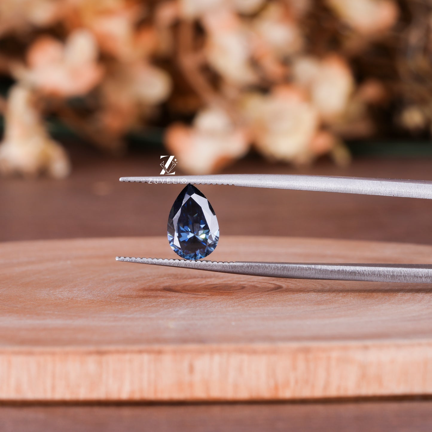 Blue Pear Loose Moissanite