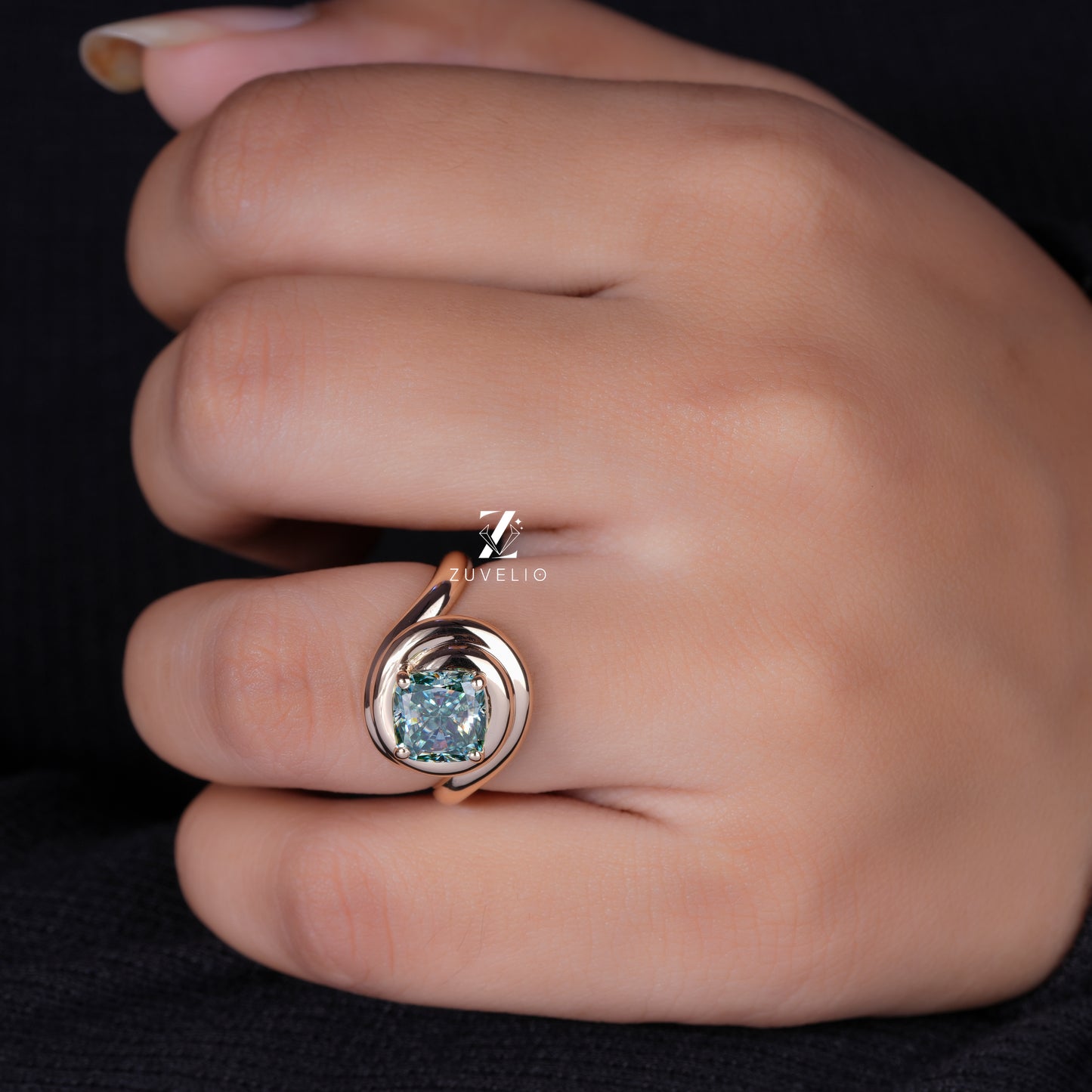 Blue Green Cushion Ring