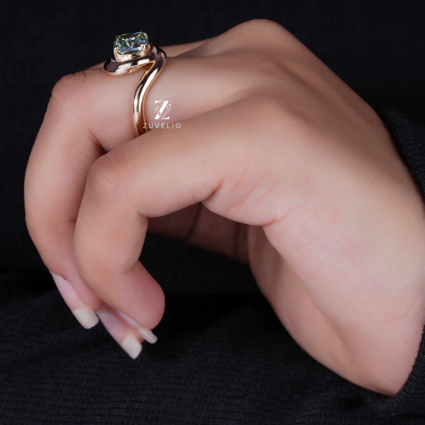 Blue Green Cushion Ring